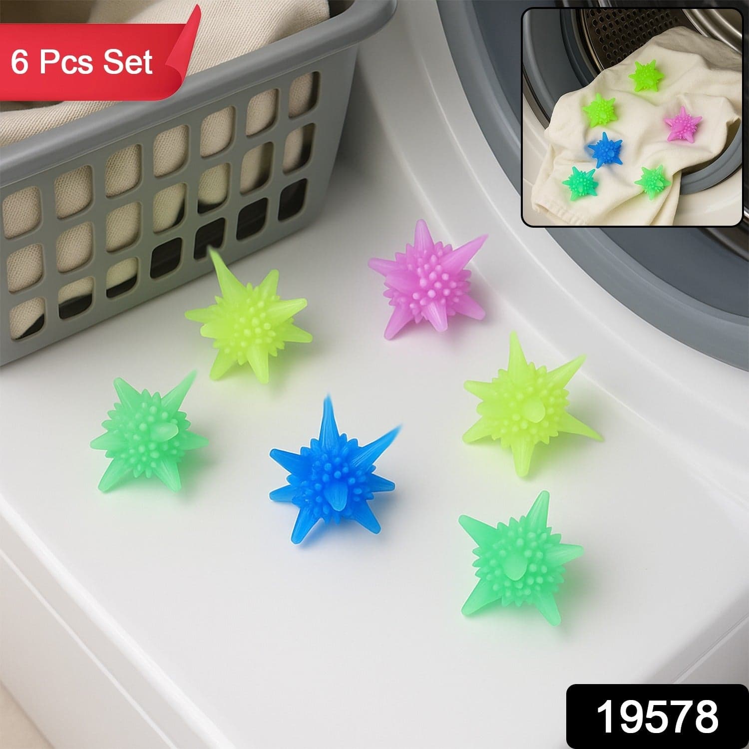 Washing Machine Laundry Reusable Soft Spiky Balls 6 Pc thumbnail 1