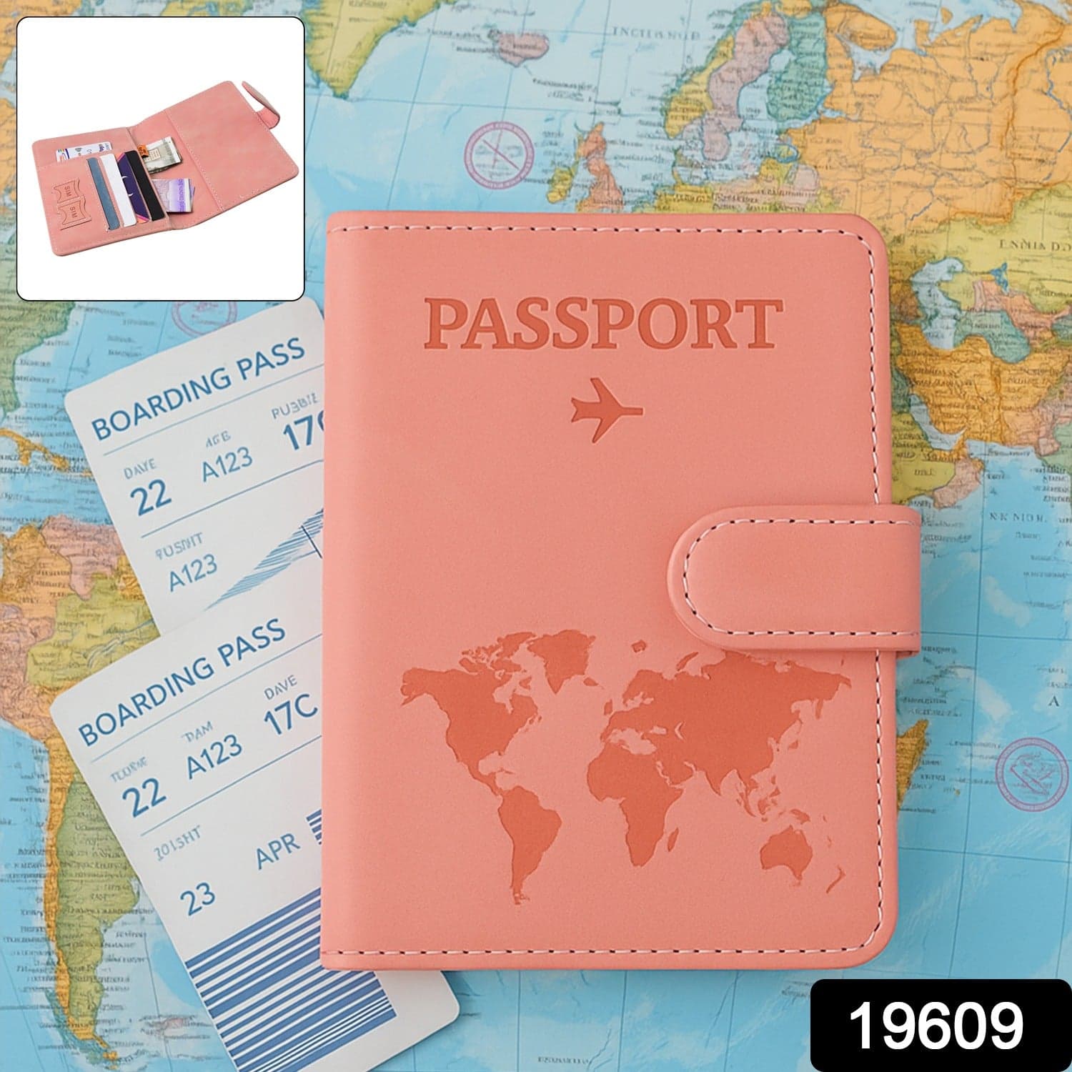 Premium World Map Design Travel Passport Holder Wallet 15X11Cm 1 Pc thumbnail 1