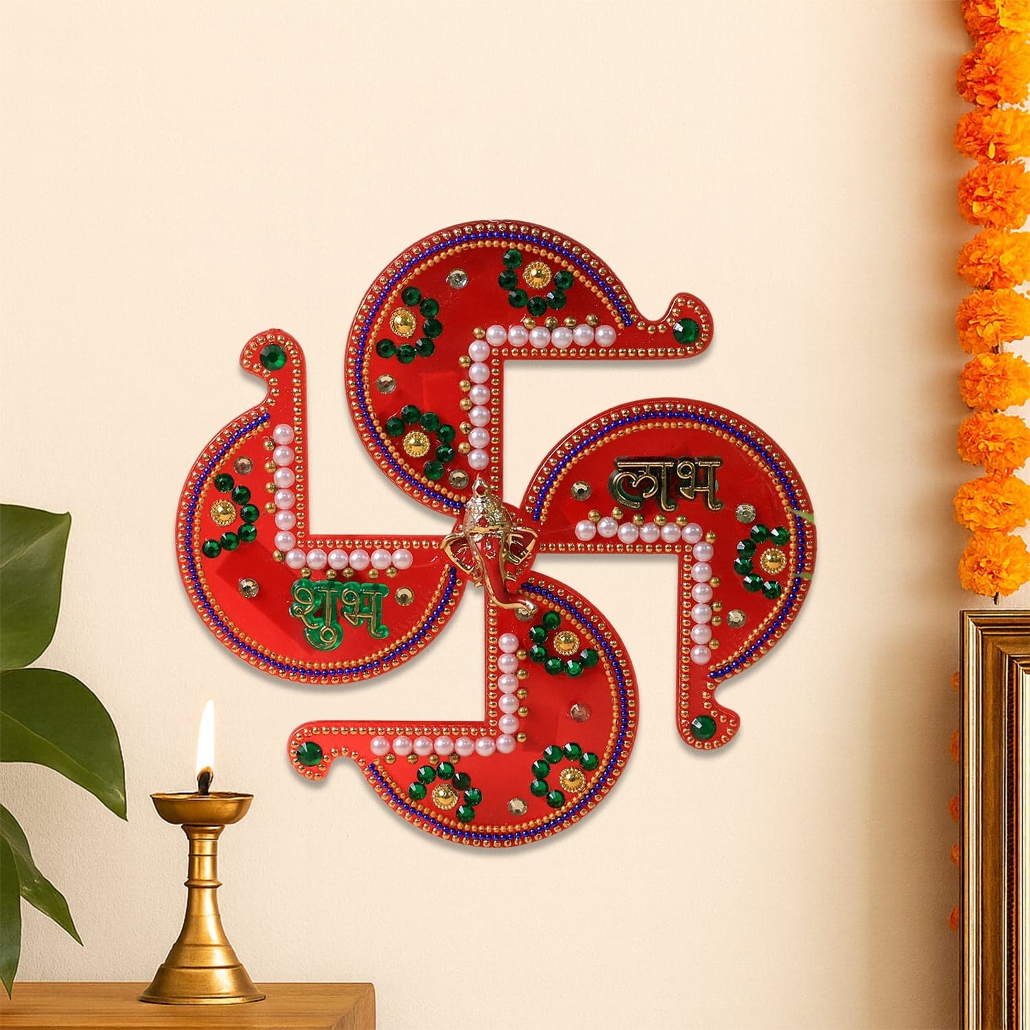 Acrylic Swastik Shubh Labh Wall Hanging 1 Pc thumbnail 2