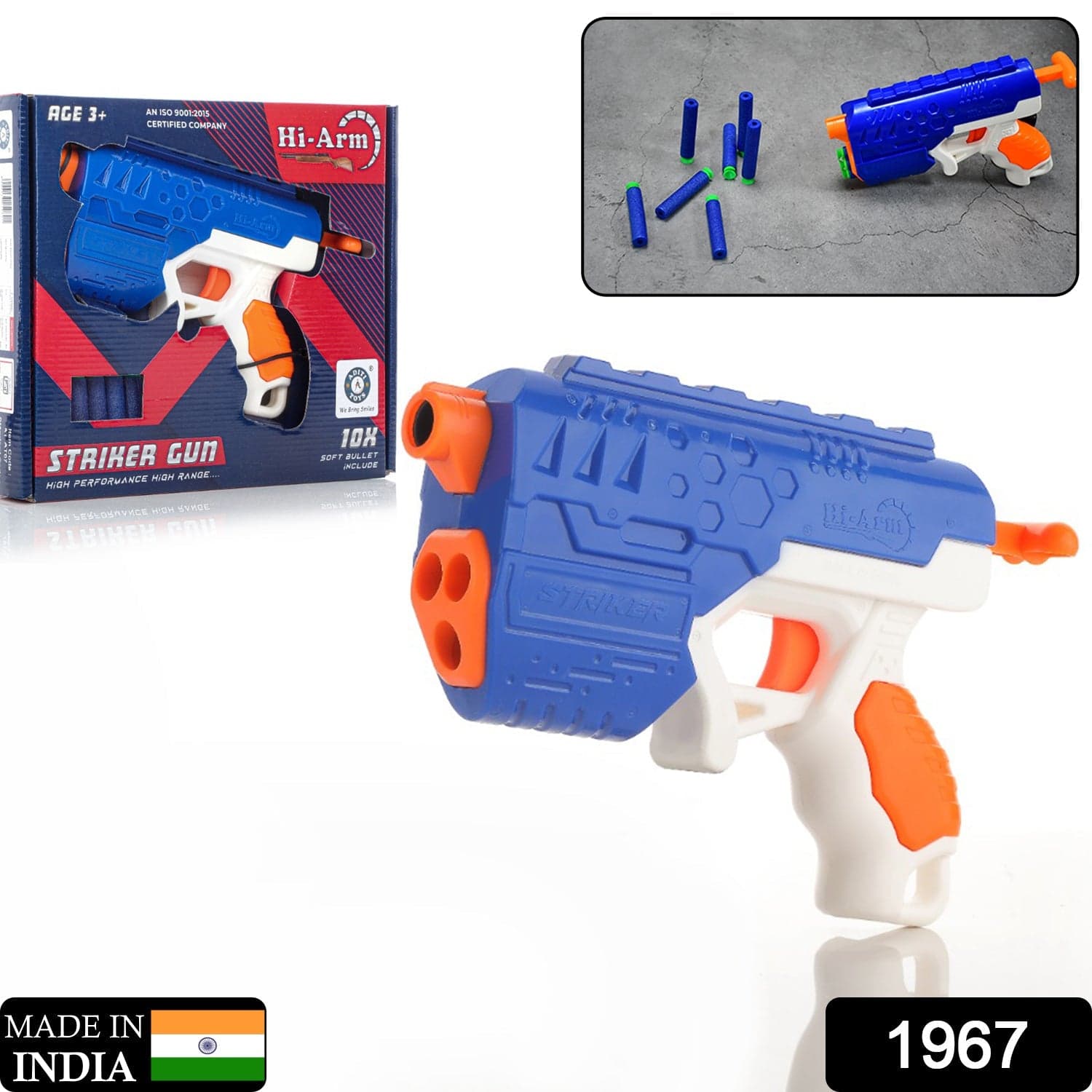 Hi-Arm Gun with 10x Foam Suction Bullets, ABS Plastic, Target Shooting thumbnail 2