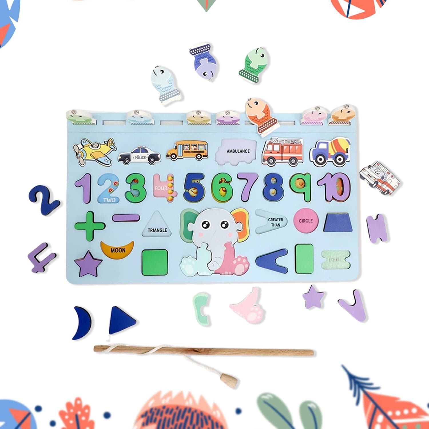 Wooden Number Puzzle Match Board and magnetic rod thumbnail 1