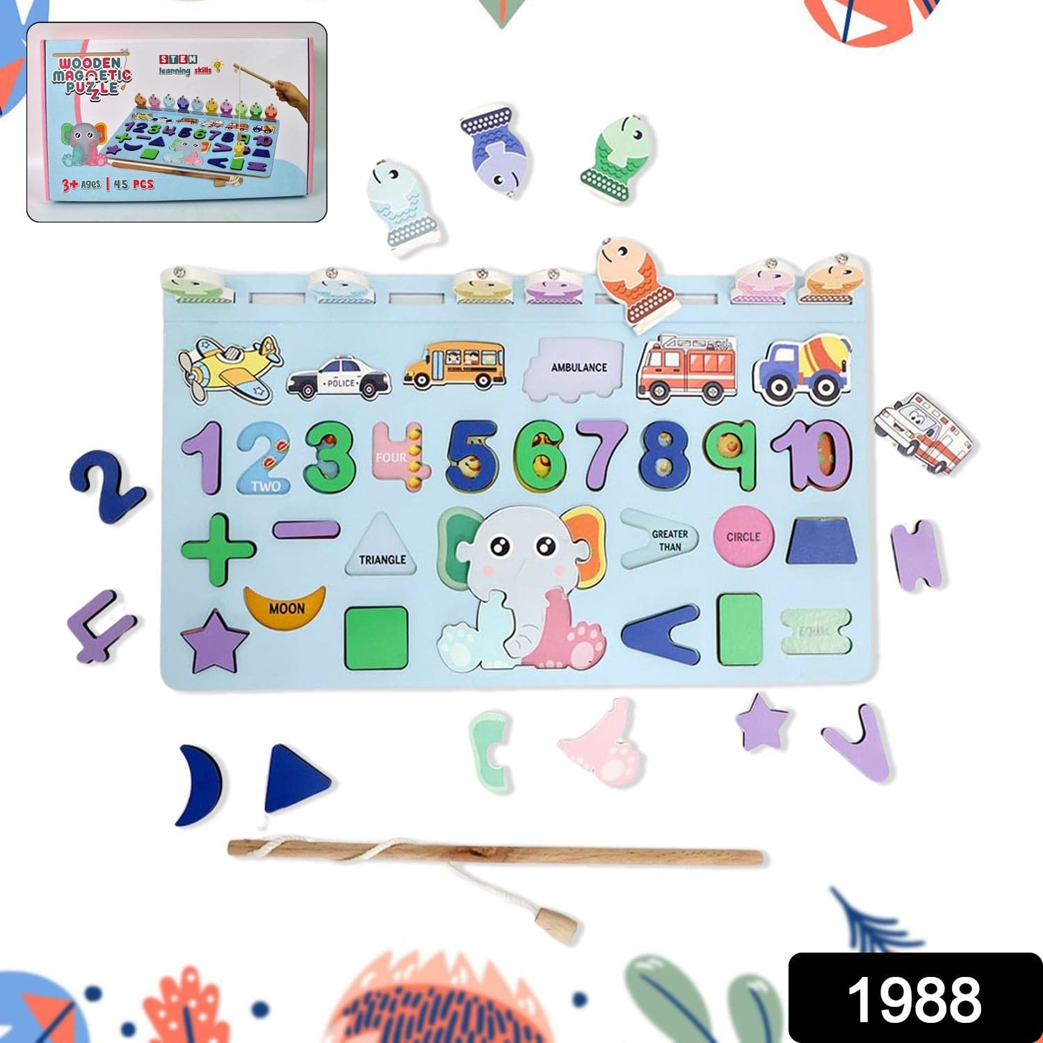 Wooden Number Puzzle Match Board and magnetic rod thumbnail 2