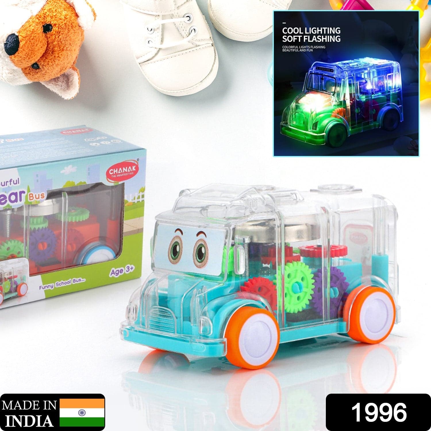 Transparent Musical Mini School Bus Toy for Kids thumbnail 2