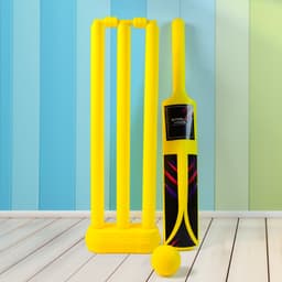 Small Cricket Kit For Boys & Girls, Cricket Set With 1 Cricket Bat, 1 Plastic Ball, Bails, 3 Stumps With Stand Base