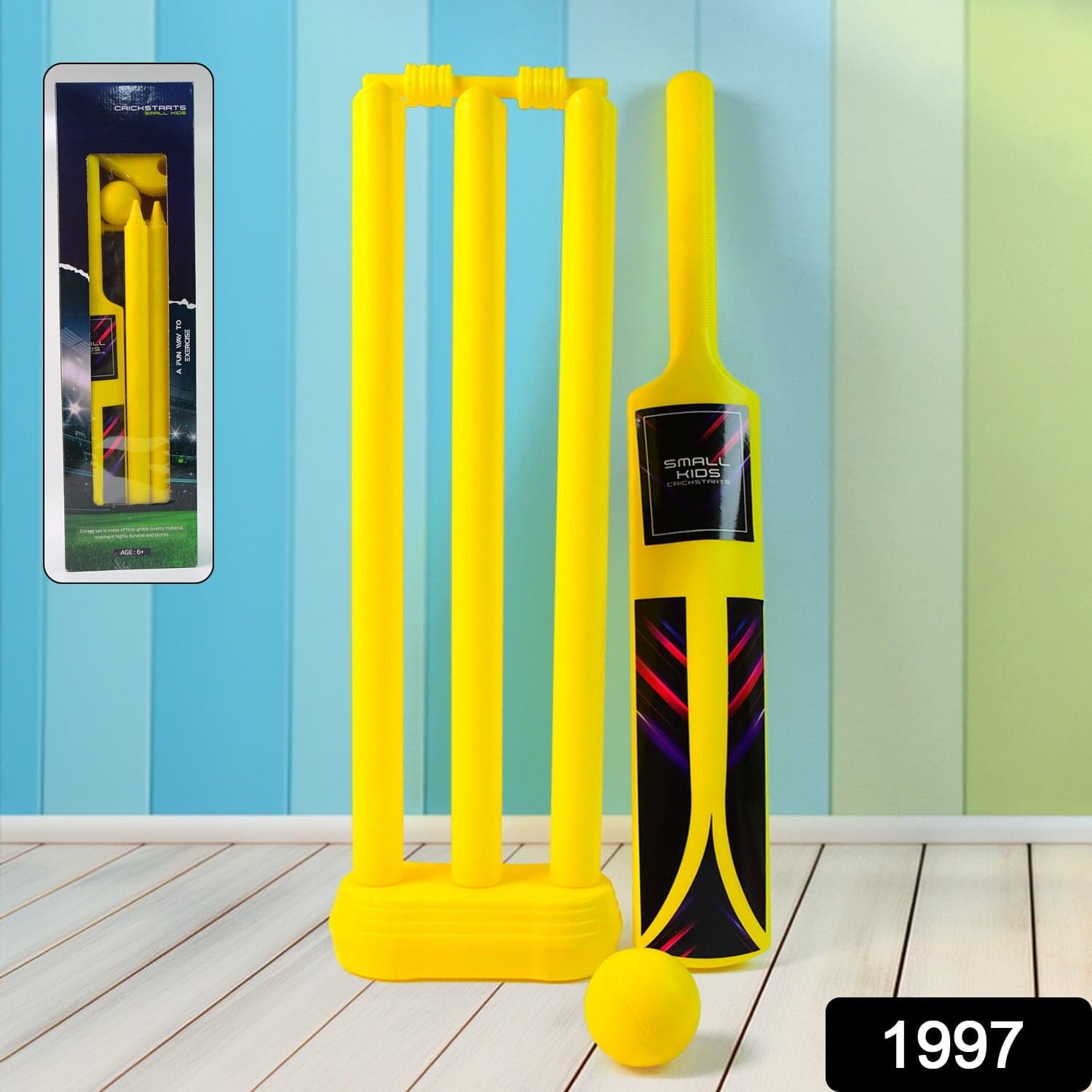 Small Cricket Kit For Boys & Girls, Cricket Set With 1 Cricket Bat, 1 Plastic Ball, Bails, 3 Stumps With Stand Base thumbnail 2
