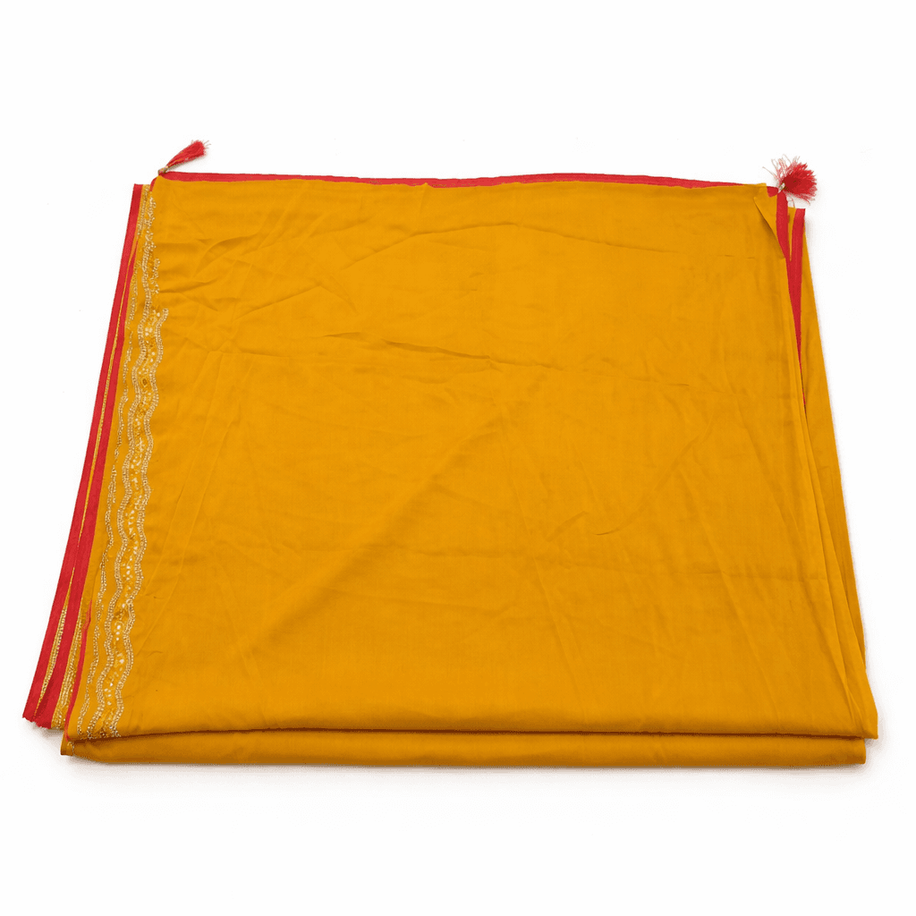 Yellow Chiffon Saree With Mirror Work Border & Leaf Motif | Lightweight Festive Wear Saree For Women thumbnail 5