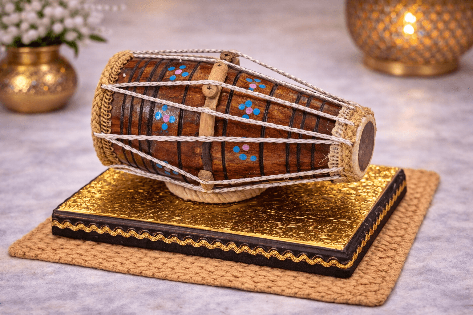 Miniature Tabla Decorative Showpiece Wooden Indian Musical Instrument For Home Office Table Decor thumbnail 2