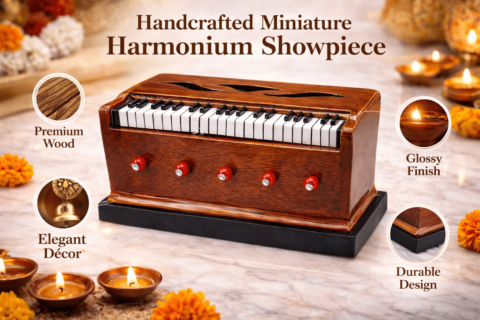 Premium Handcrafted Miniature Harmonium Decor thumbnail 2