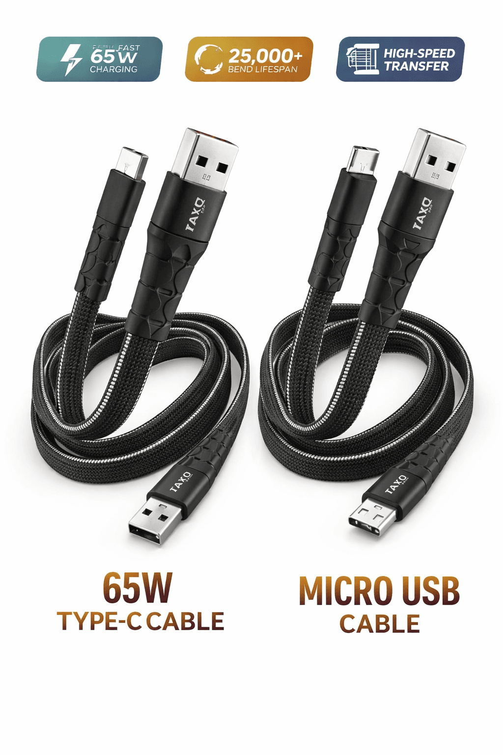 TAXO Prime Flat Series Micro USB I Data Cable | 65W Fast Charging & High-Speed Data Sync thumbnail 2
