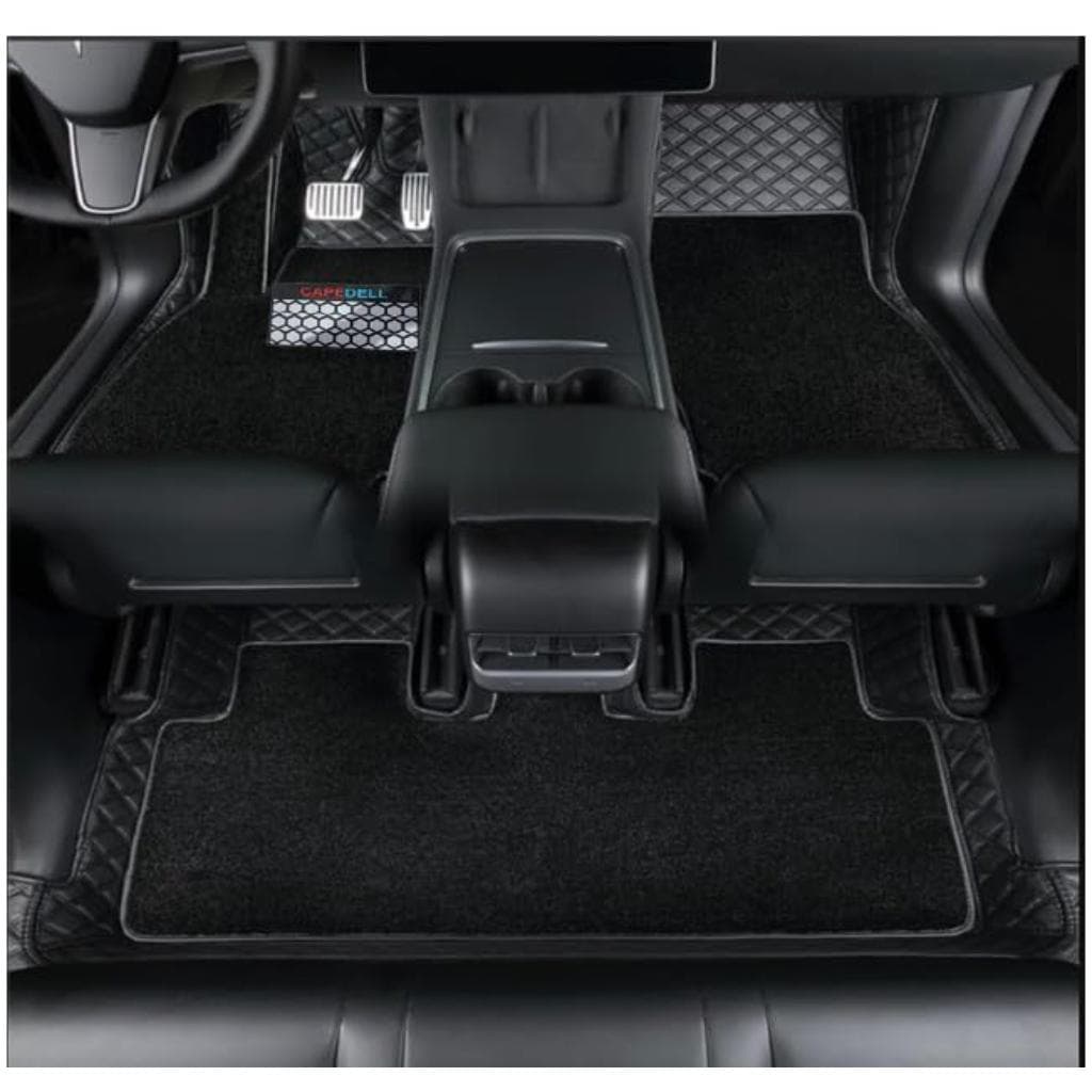 CAPDELL 7D Designer Car Floor Mats For Mahindra Thar Roxx Automatic – Luxury Leather Double Layer, Washable & Durable (3 Pieces, Tan-Golden Beige) thumbnail 2