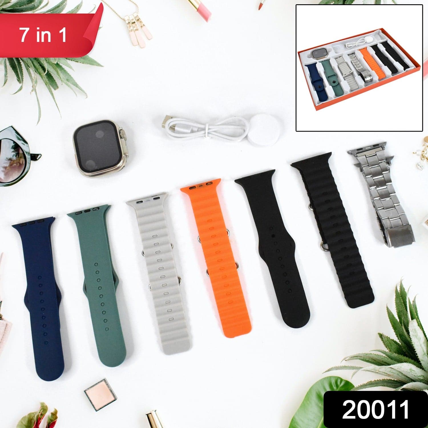 7 in 1 Ultra Smart watch Combo with Seven Classic Straps & Transparent Screen Guard (1 Set / Mix Color) thumbnail 2