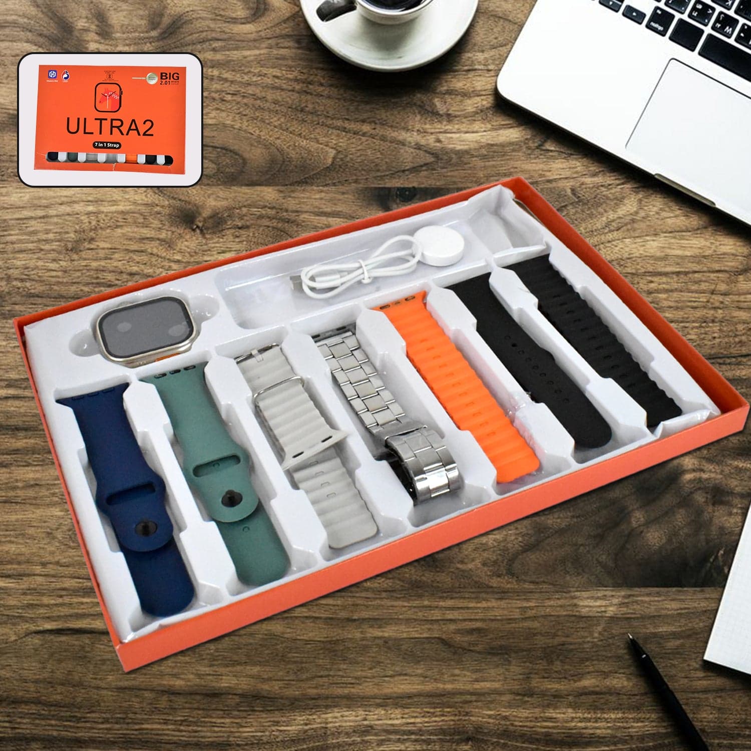 7 in 1 Ultra Smart watch Combo with Seven Classic Straps & Transparent Screen Guard (1 Set / Mix Color) thumbnail 3