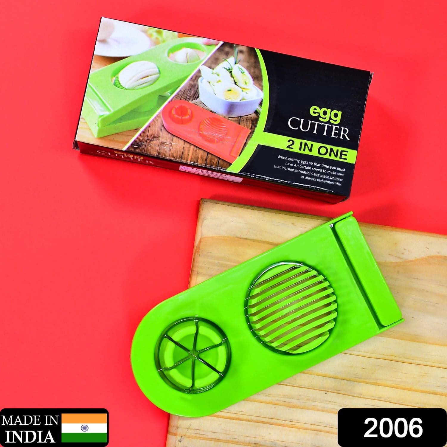 2 in 1 Double Cut Boiled Egg cutter with stainless steel wire for easy slicing of boiled eggs. thumbnail 2