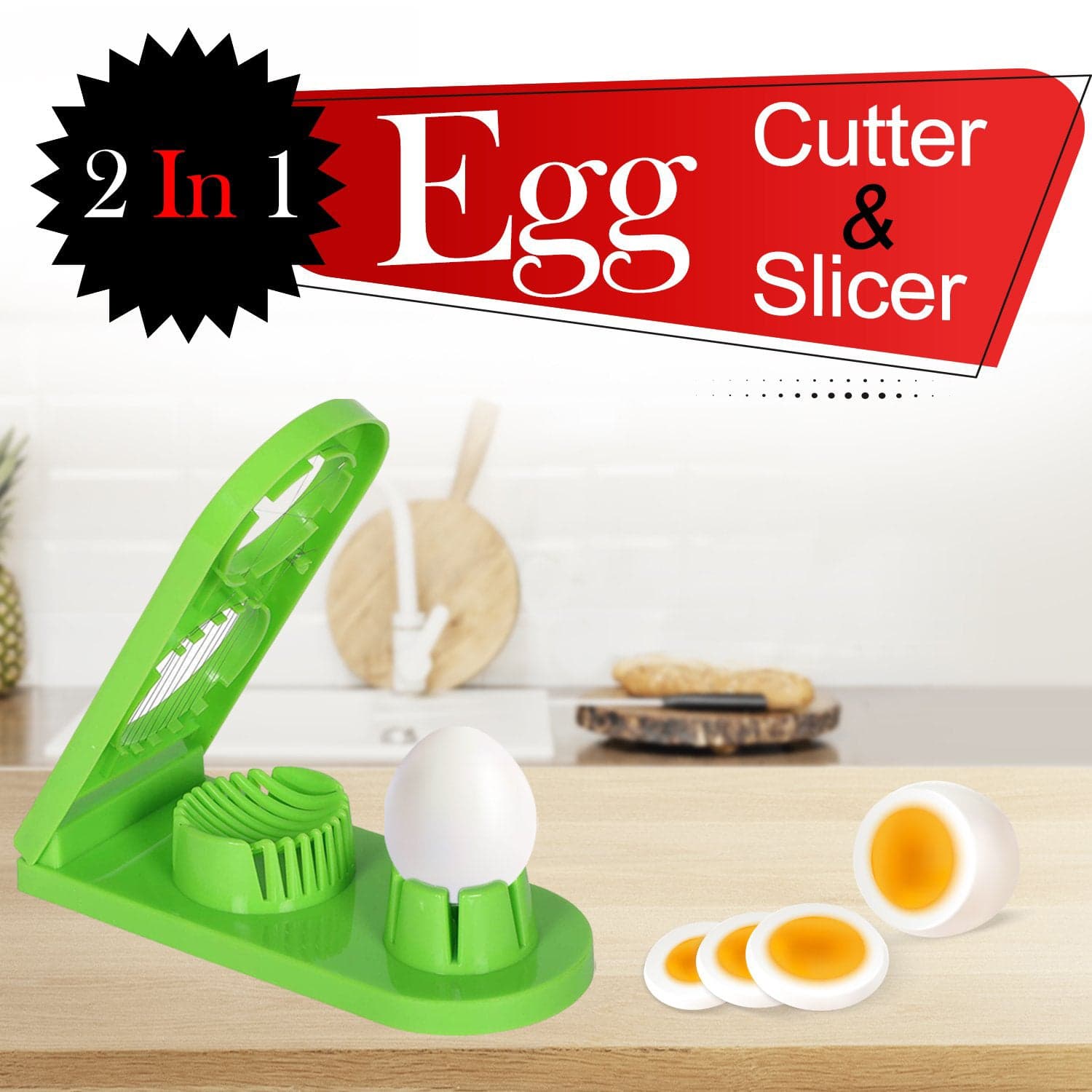 2 in 1 Double Cut Boiled Egg cutter with stainless steel wire for easy slicing of boiled eggs. thumbnail 5