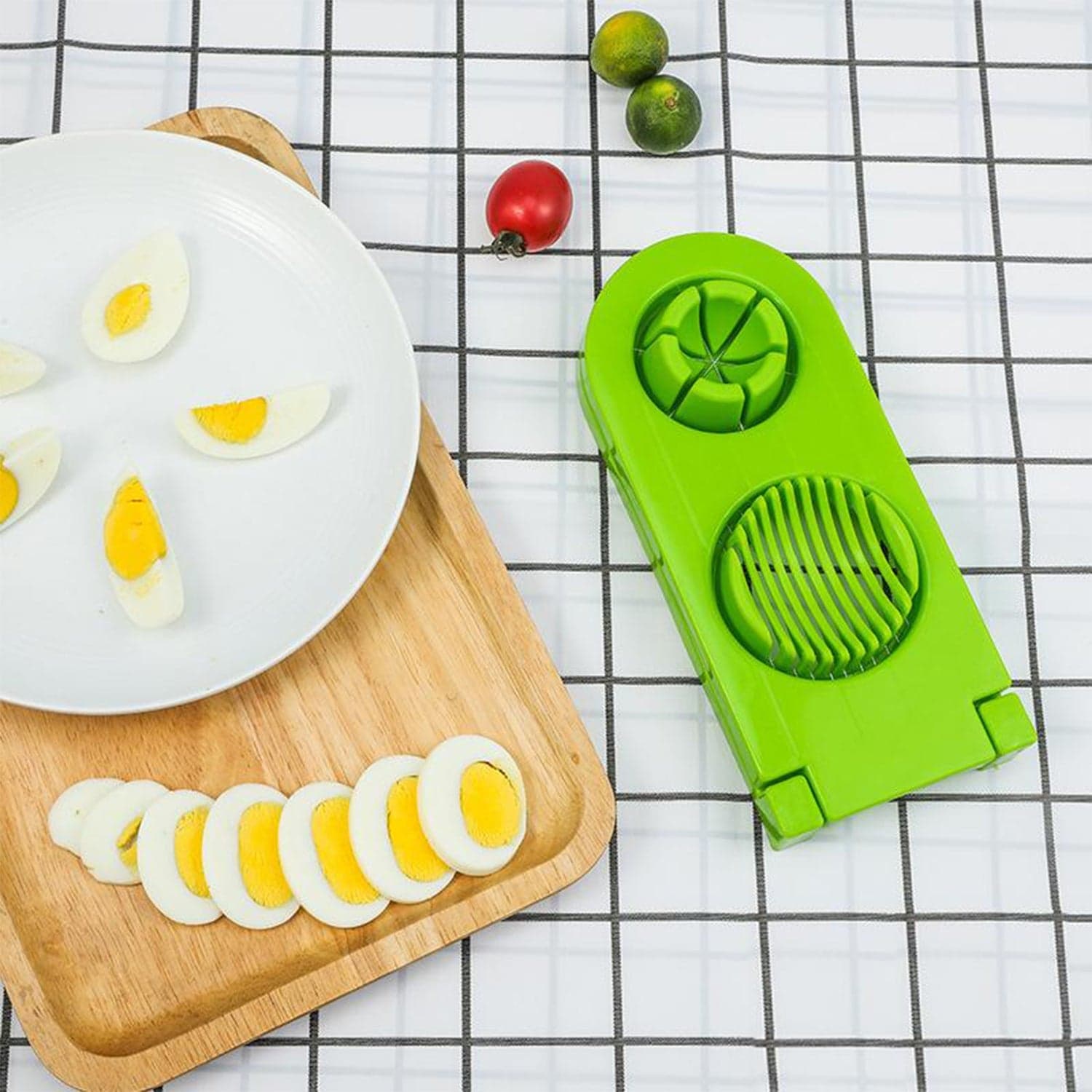 2 in 1 Double Cut Boiled Egg cutter with stainless steel wire for easy slicing of boiled eggs. thumbnail 7