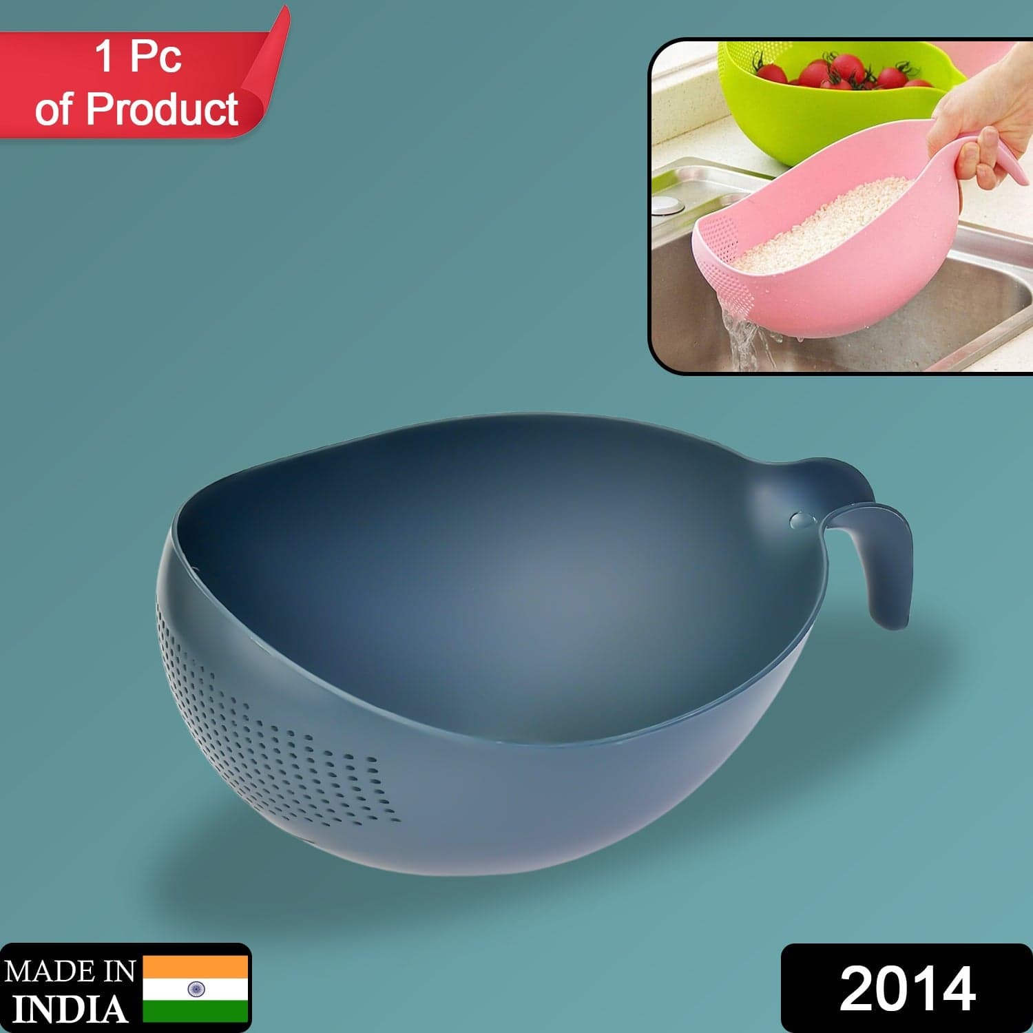 Plastic Rice Bowl / Food Strainer Thick Drain Basket With Handle For Rice ID-2014 thumbnail 2