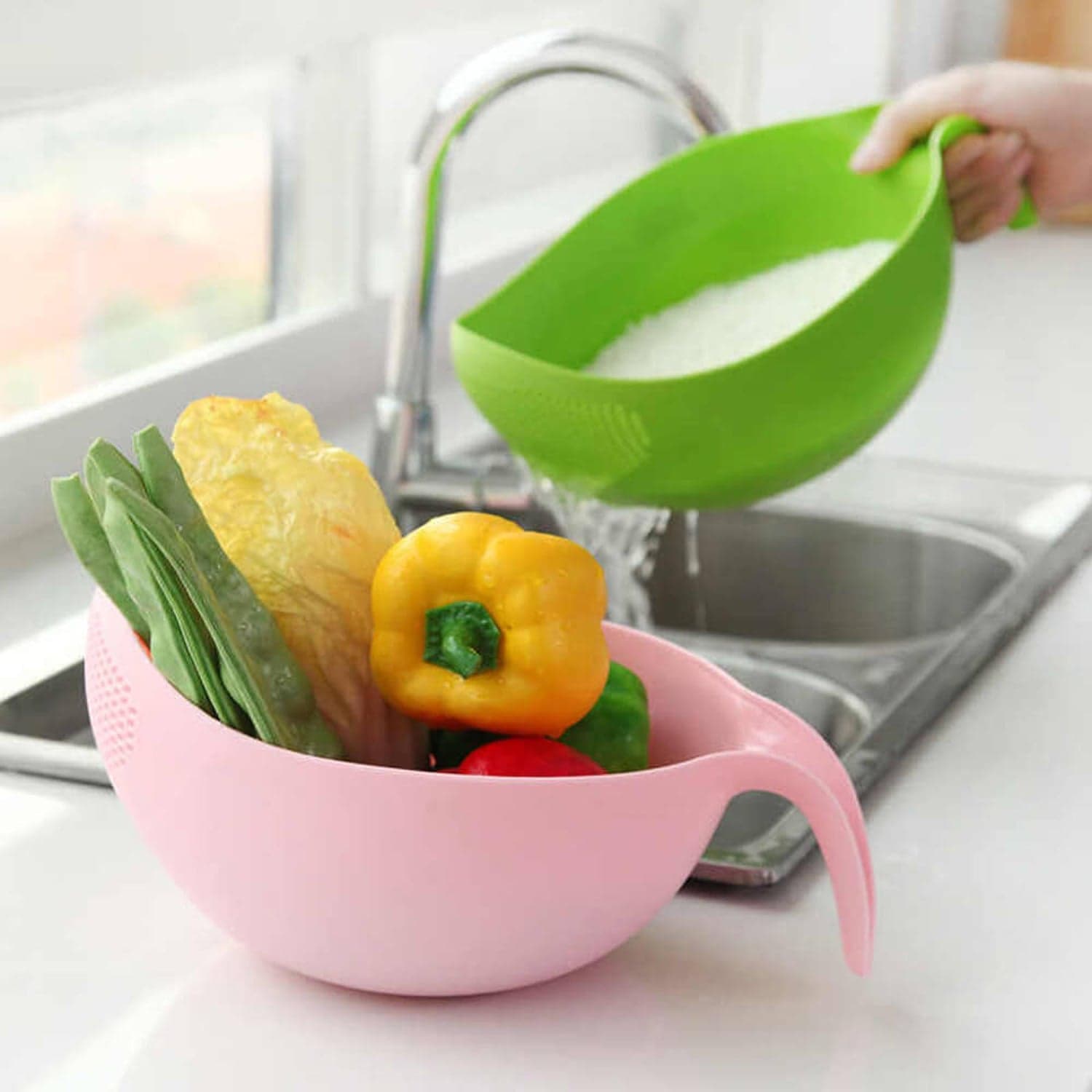 Plastic Rice Bowl / Food Strainer Thick Drain Basket With Handle For Rice ID-2014 thumbnail 3