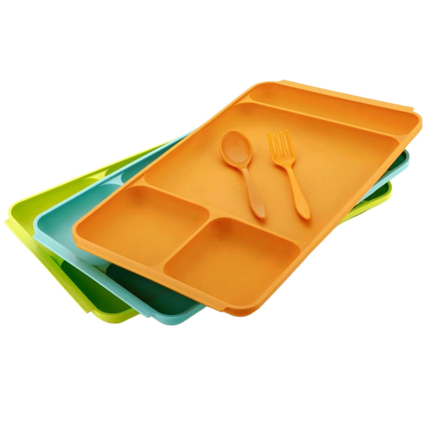 4-Compartment Plastic Dish Set with Spoon & Fork of Versatile Dinner & Pav Bhaji Plate thumbnail 5