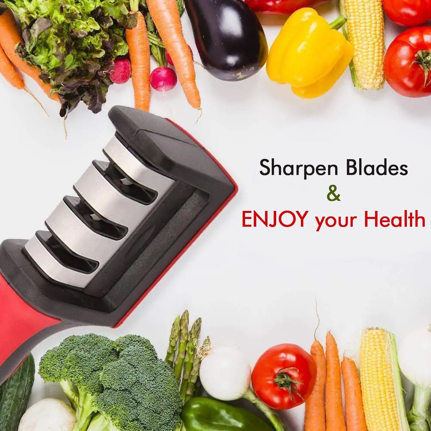 Manual Red & Black Knife Sharpener 3 Stage Sharpening Tool for Ceramic Knife and Steel Knives. thumbnail 3