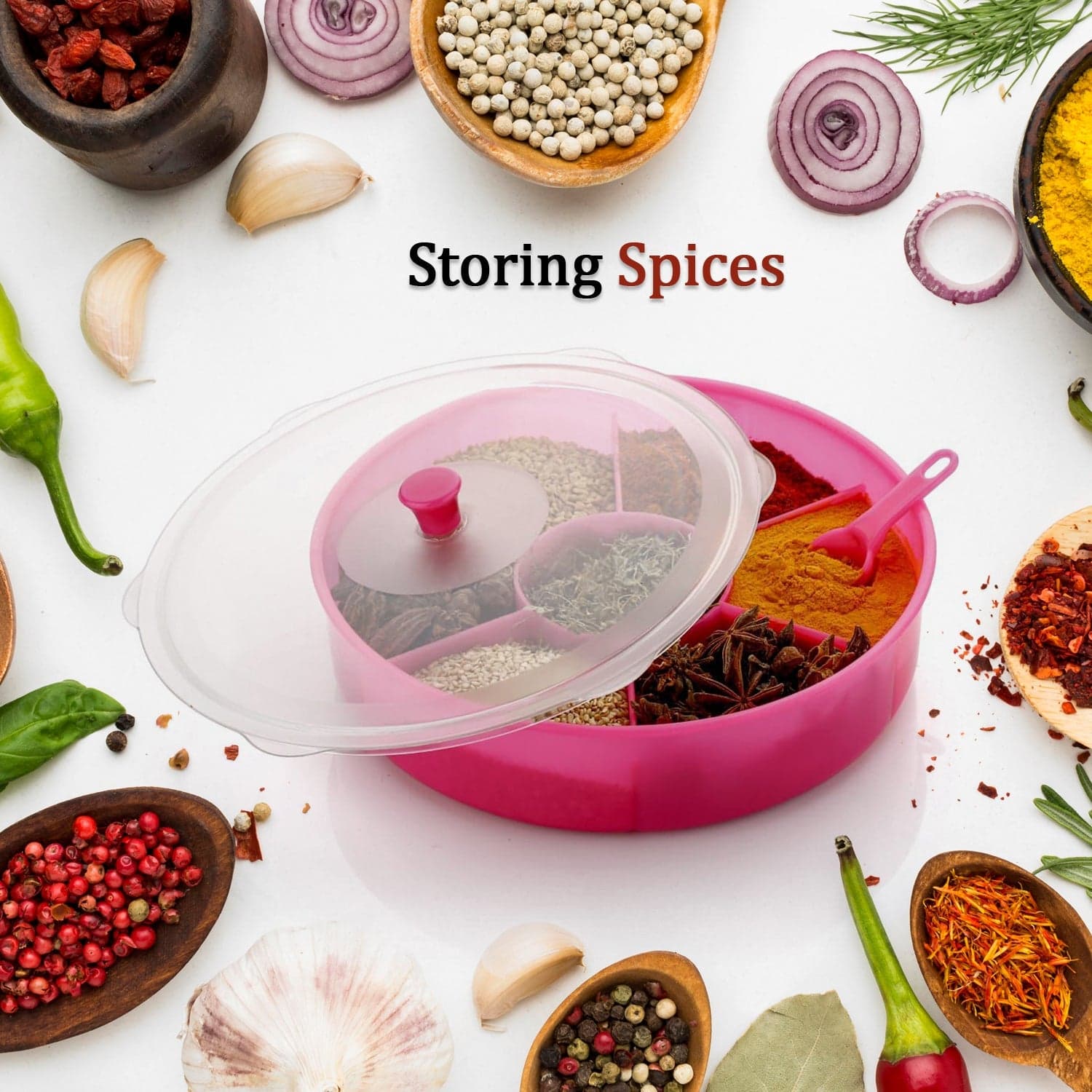 Multipurpose Dry-fruit and masala box with single spoon. thumbnail 4