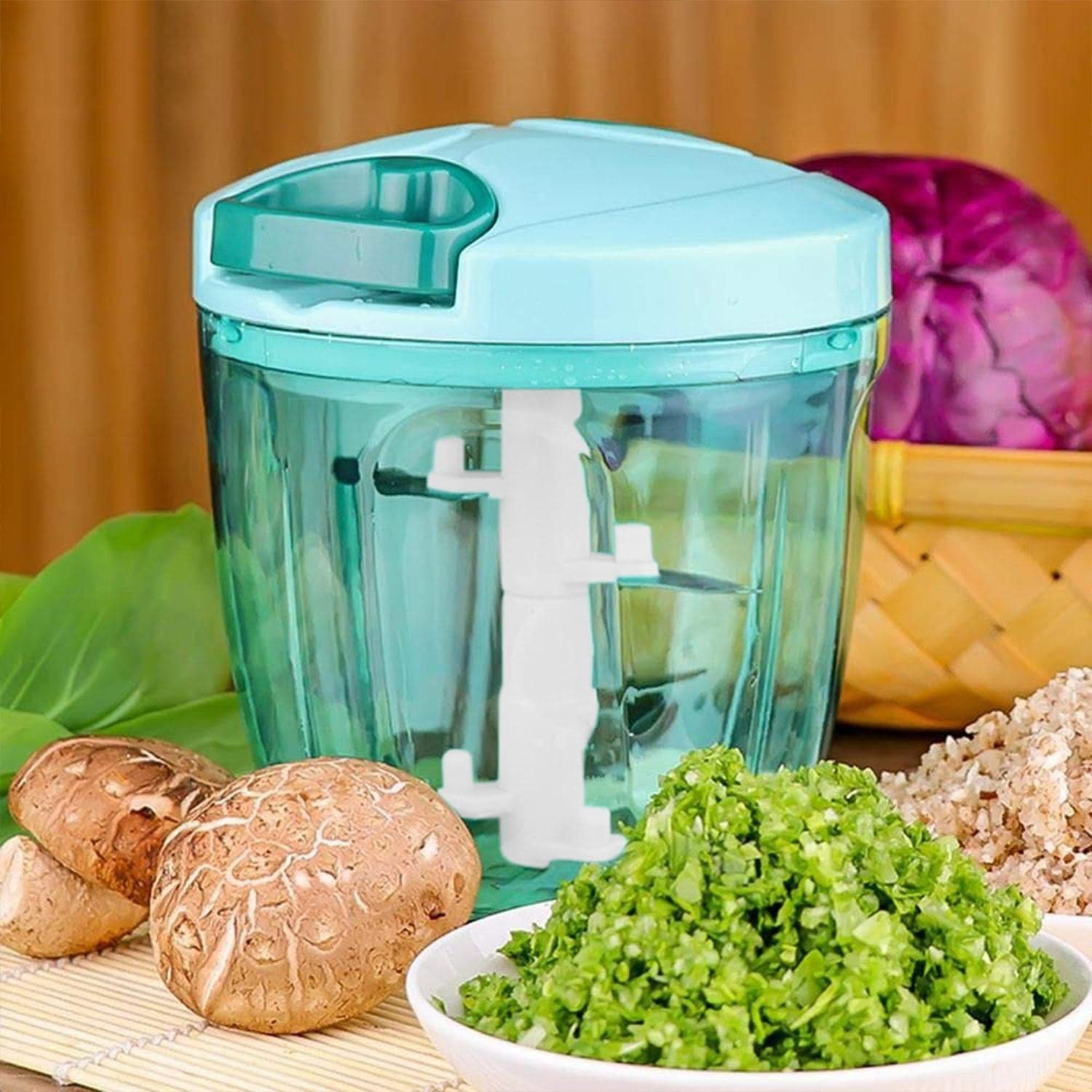 6 BLADE 2IN1 MANUAL FOOD CHOPPER, COMPACT & POWERFUL HAND HELD VEGETABLE CHOPPER (1000Ml) thumbnail 1
