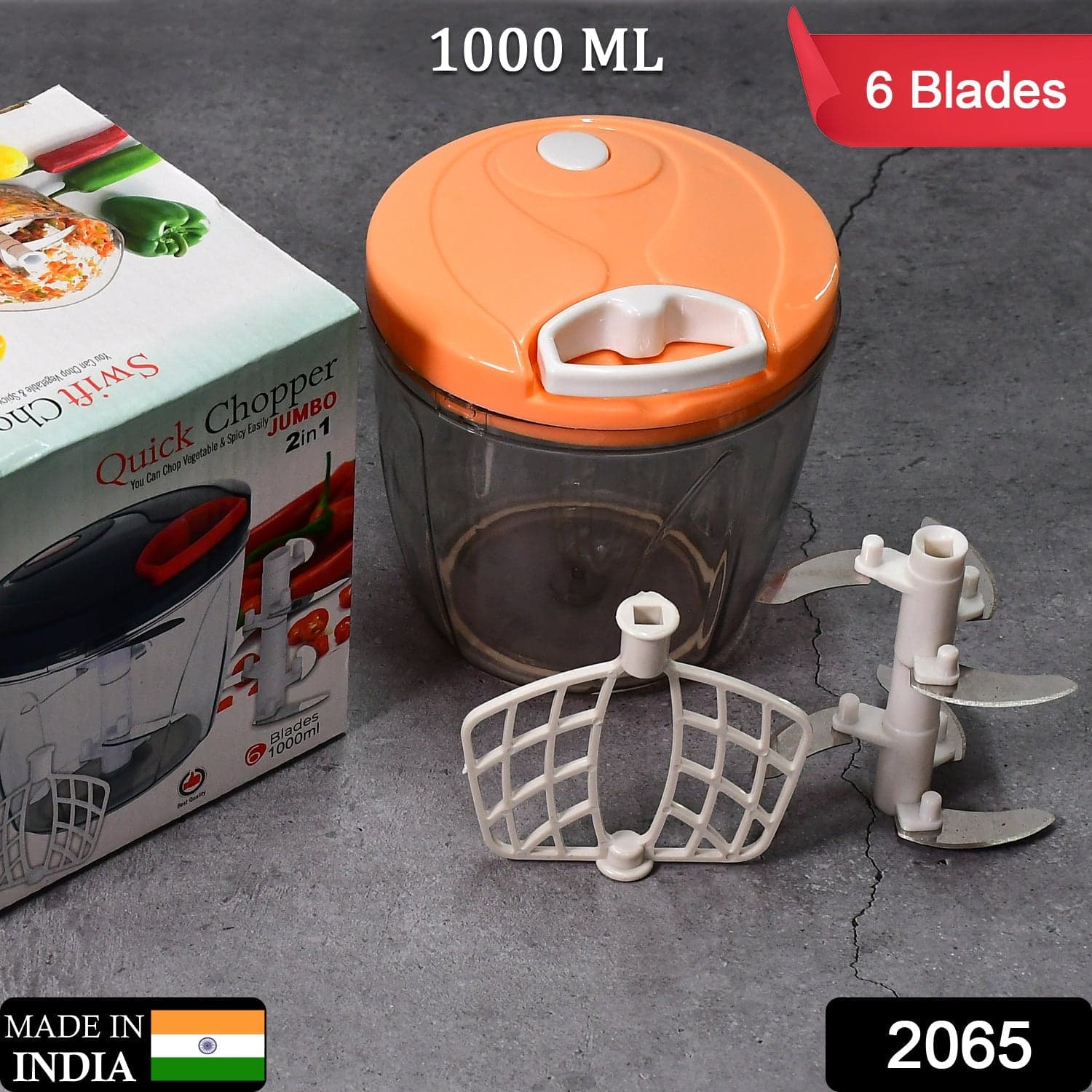 6 BLADE 2IN1 MANUAL FOOD CHOPPER, COMPACT & POWERFUL HAND HELD VEGETABLE CHOPPER (1000Ml) thumbnail 2
