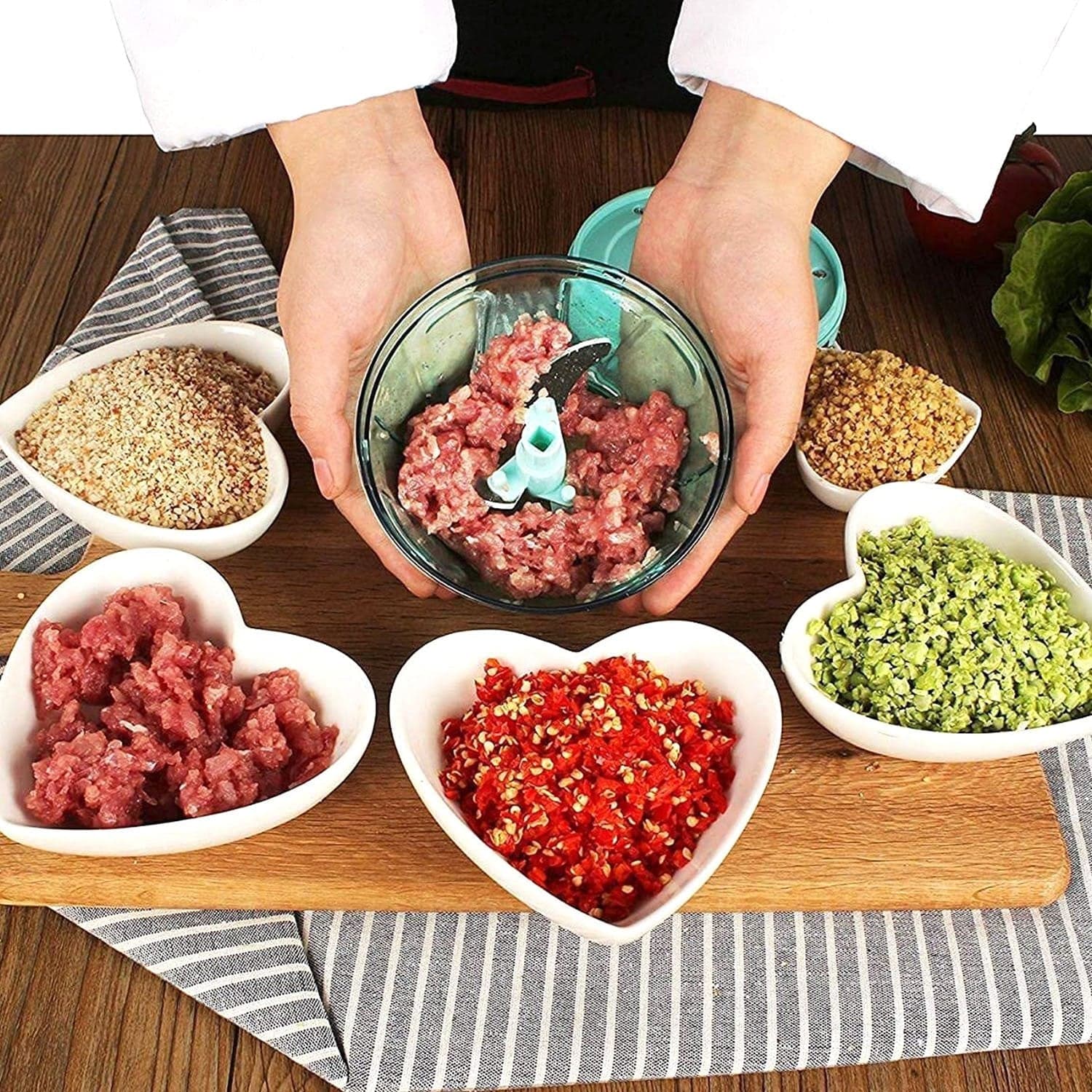 6 BLADE 2IN1 MANUAL FOOD CHOPPER, COMPACT & POWERFUL HAND HELD VEGETABLE CHOPPER (1000Ml) thumbnail 4