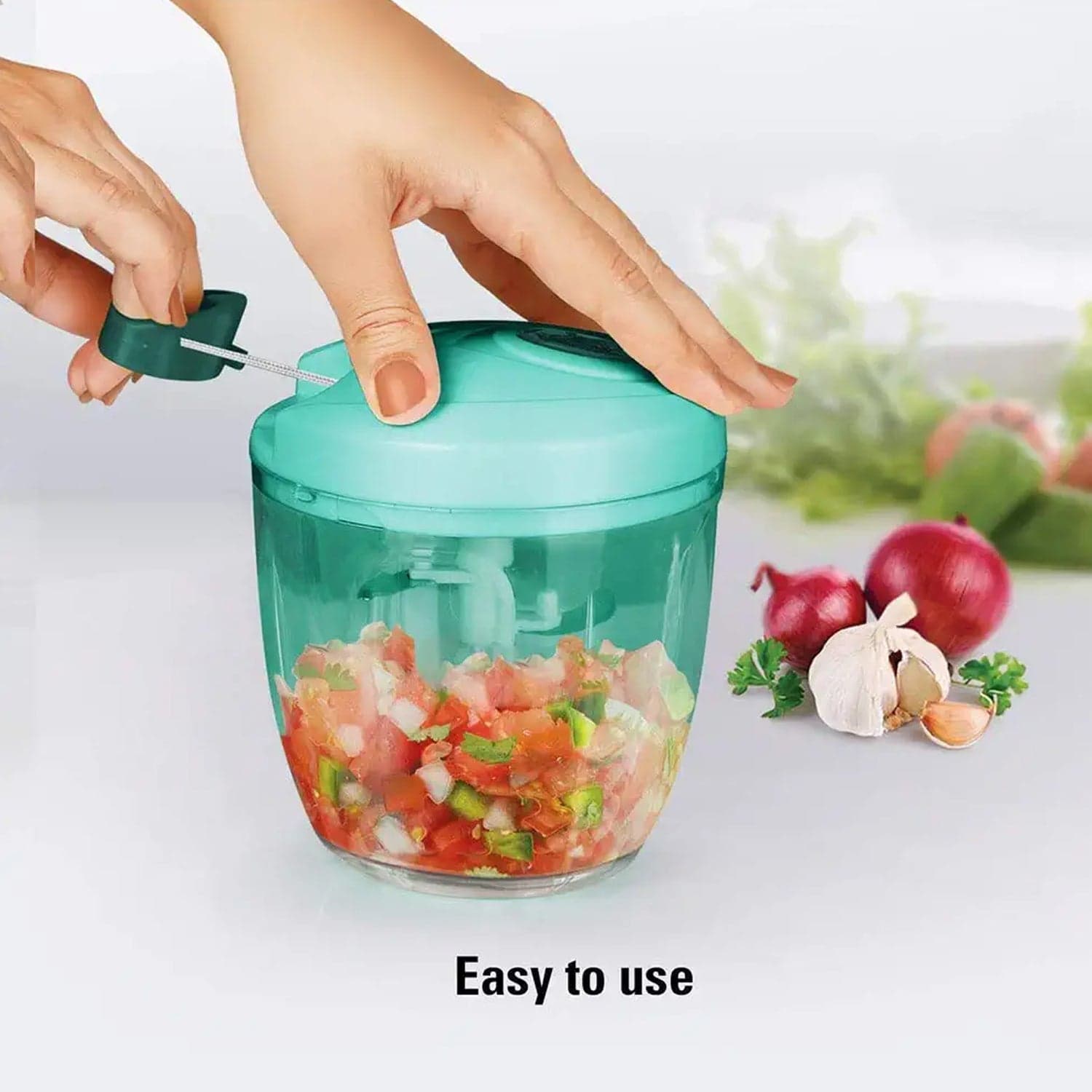 6 BLADE 2IN1 MANUAL FOOD CHOPPER, COMPACT & POWERFUL HAND HELD VEGETABLE CHOPPER (1000Ml) thumbnail 9