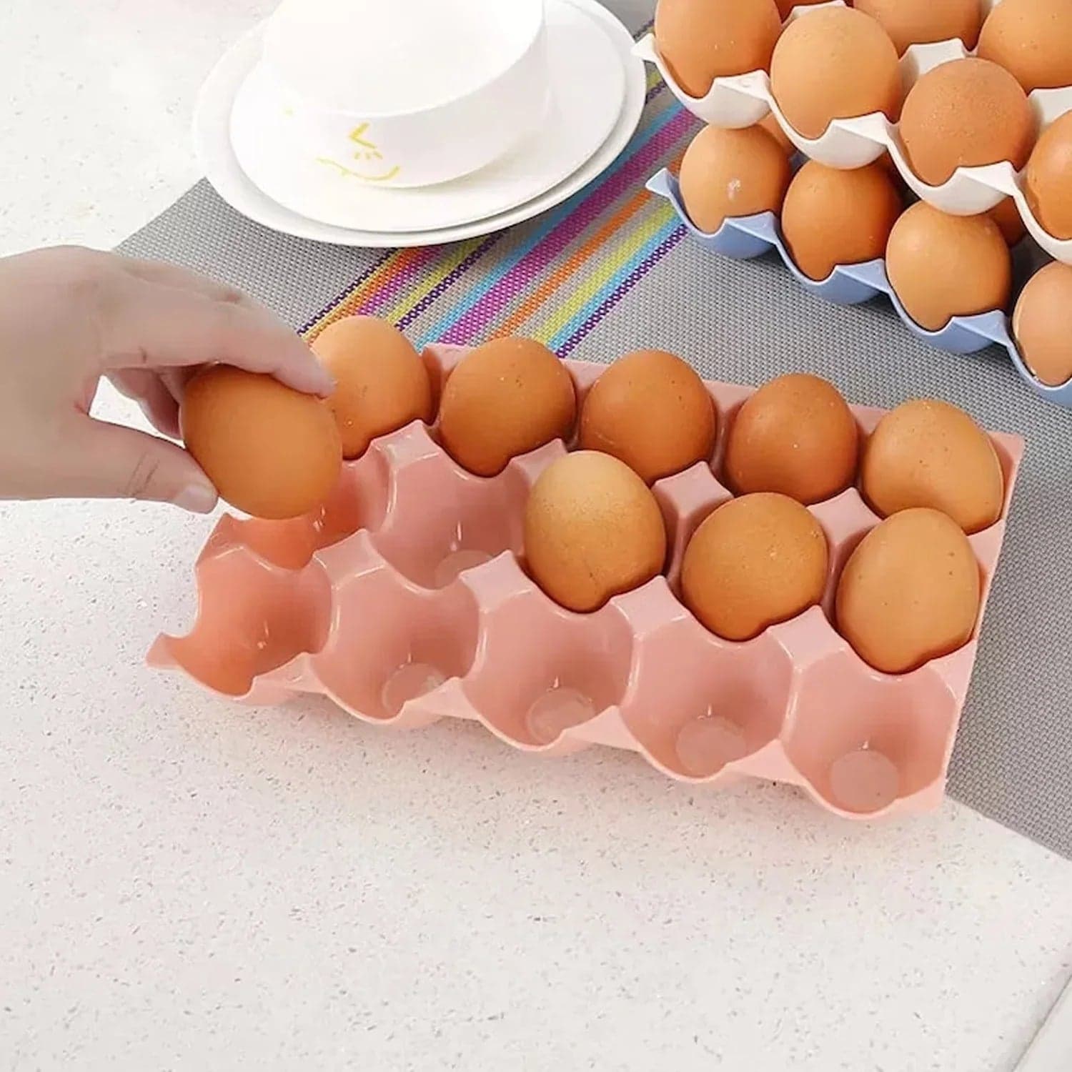 15 Cavity Plastic Egg Tray Egg Trays for Storage with 15 Eggs Holder (4 Pc Set) thumbnail 5