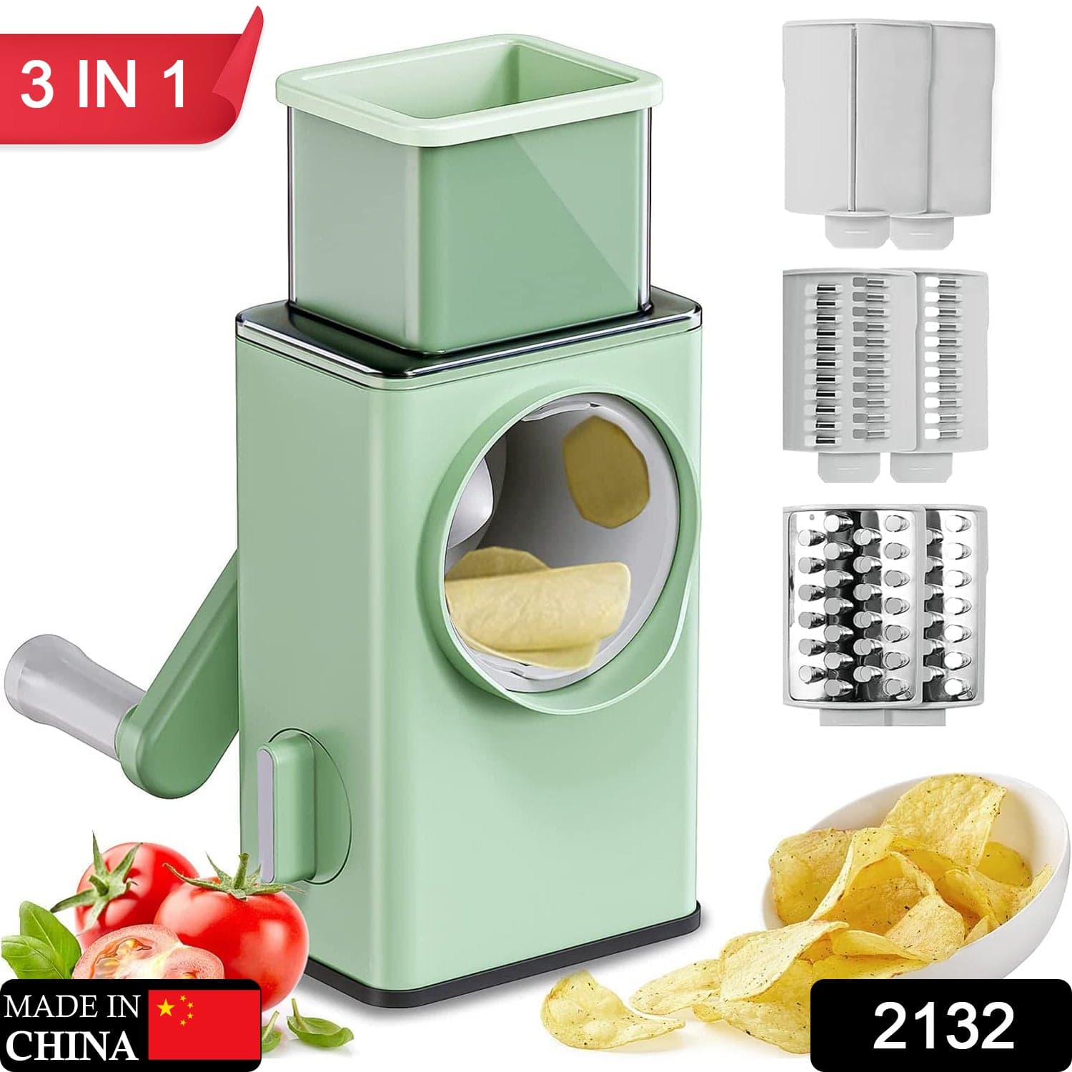 Vegetable Shredder Round Mandolin Slicer, Grater, Shredder Salad Maker - Large Feed Port - Suction Base - Cutter For Vegetable, Fruit, Cookie. thumbnail 2