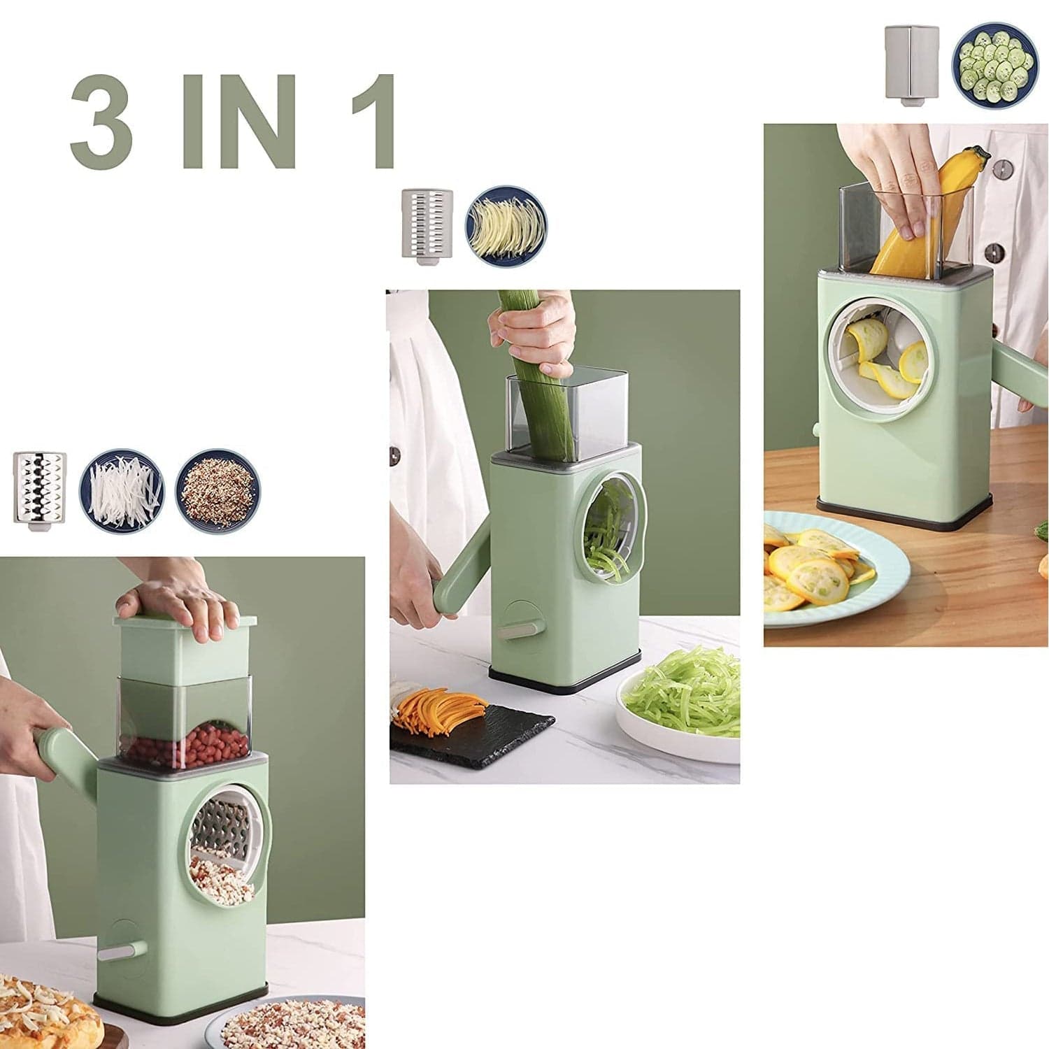Vegetable Shredder Round Mandolin Slicer, Grater, Shredder Salad Maker - Large Feed Port - Suction Base - Cutter For Vegetable, Fruit, Cookie. thumbnail 3