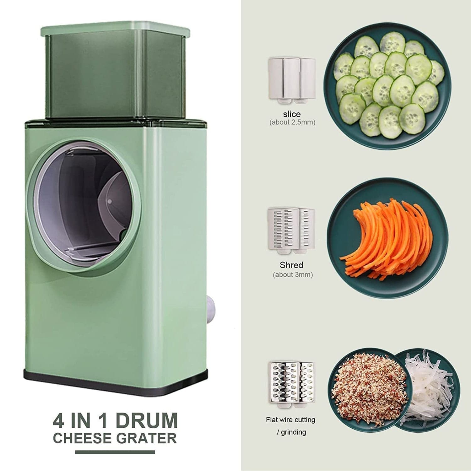 Vegetable Shredder Round Mandolin Slicer, Grater, Shredder Salad Maker - Large Feed Port - Suction Base - Cutter For Vegetable, Fruit, Cookie. thumbnail 9