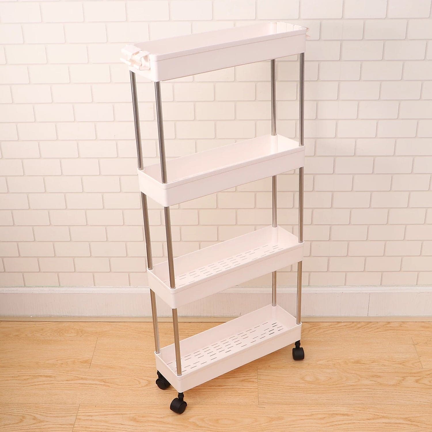 Plastic 4 layer folding trolly Storage Organizer for Kitchen Storage Rack Shelf Trolley Rack with Caster Wheels (4 LAYER) thumbnail 1