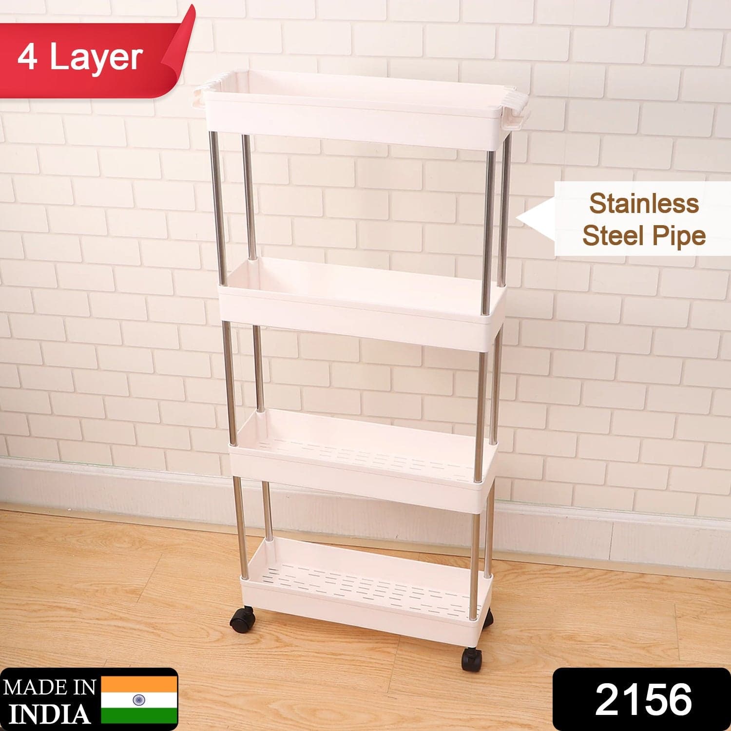 Plastic 4 layer folding trolly Storage Organizer for Kitchen Storage Rack Shelf Trolley Rack with Caster Wheels (4 LAYER) thumbnail 2