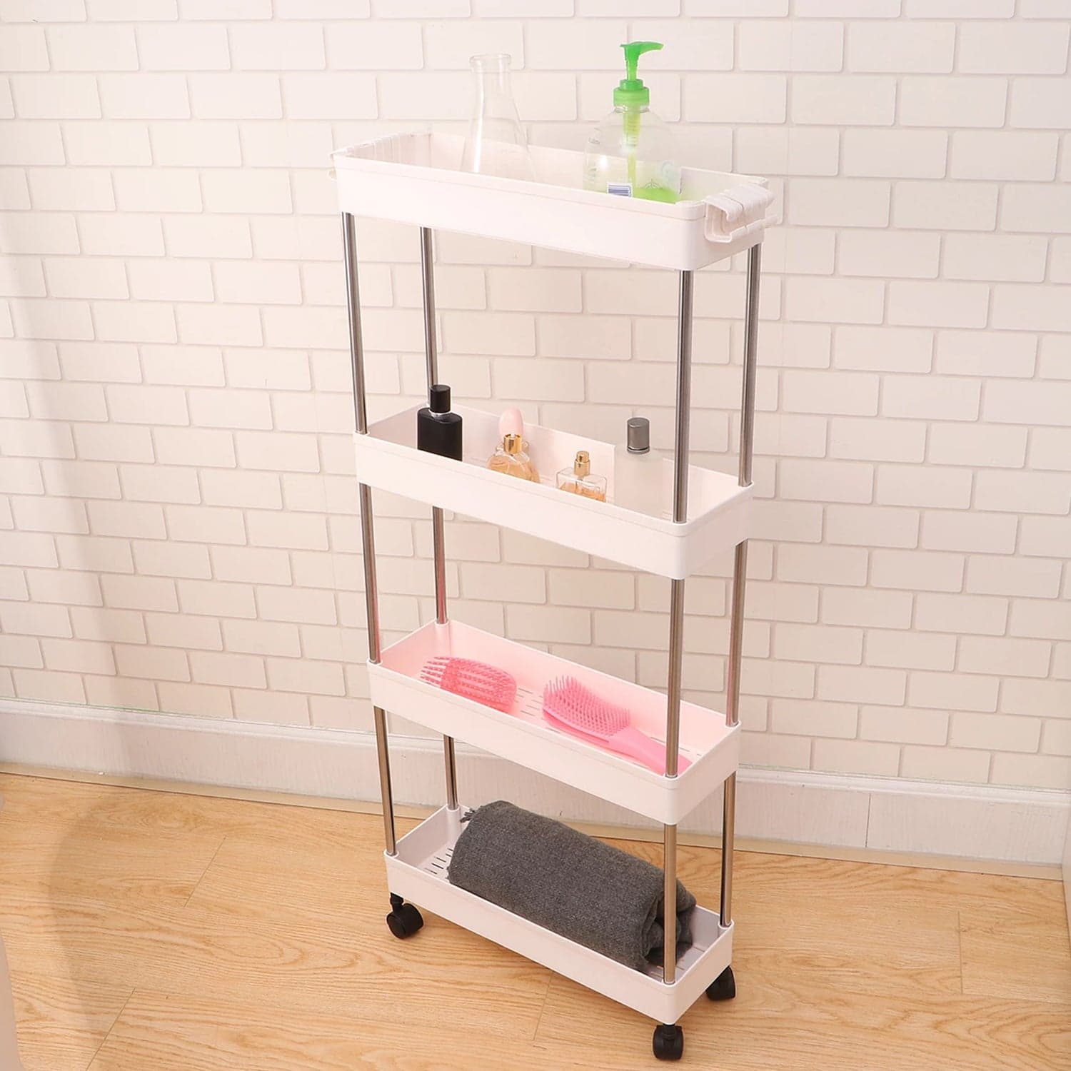 Plastic 4 layer folding trolly Storage Organizer for Kitchen Storage Rack Shelf Trolley Rack with Caster Wheels (4 LAYER) thumbnail 3
