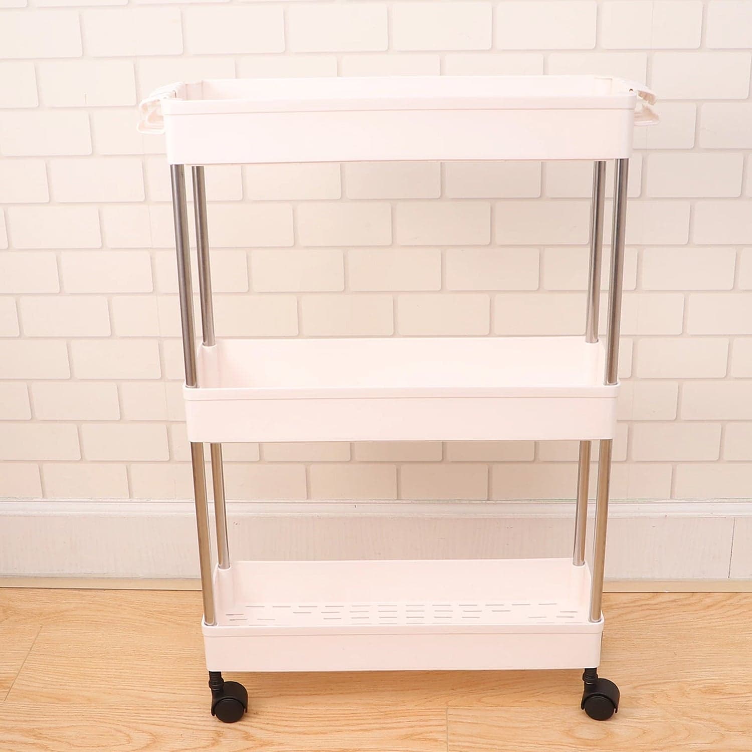 Plastic 4 layer folding trolly Storage Organizer for Kitchen Storage Rack Shelf Trolley Rack with Caster Wheels (4 LAYER) thumbnail 4