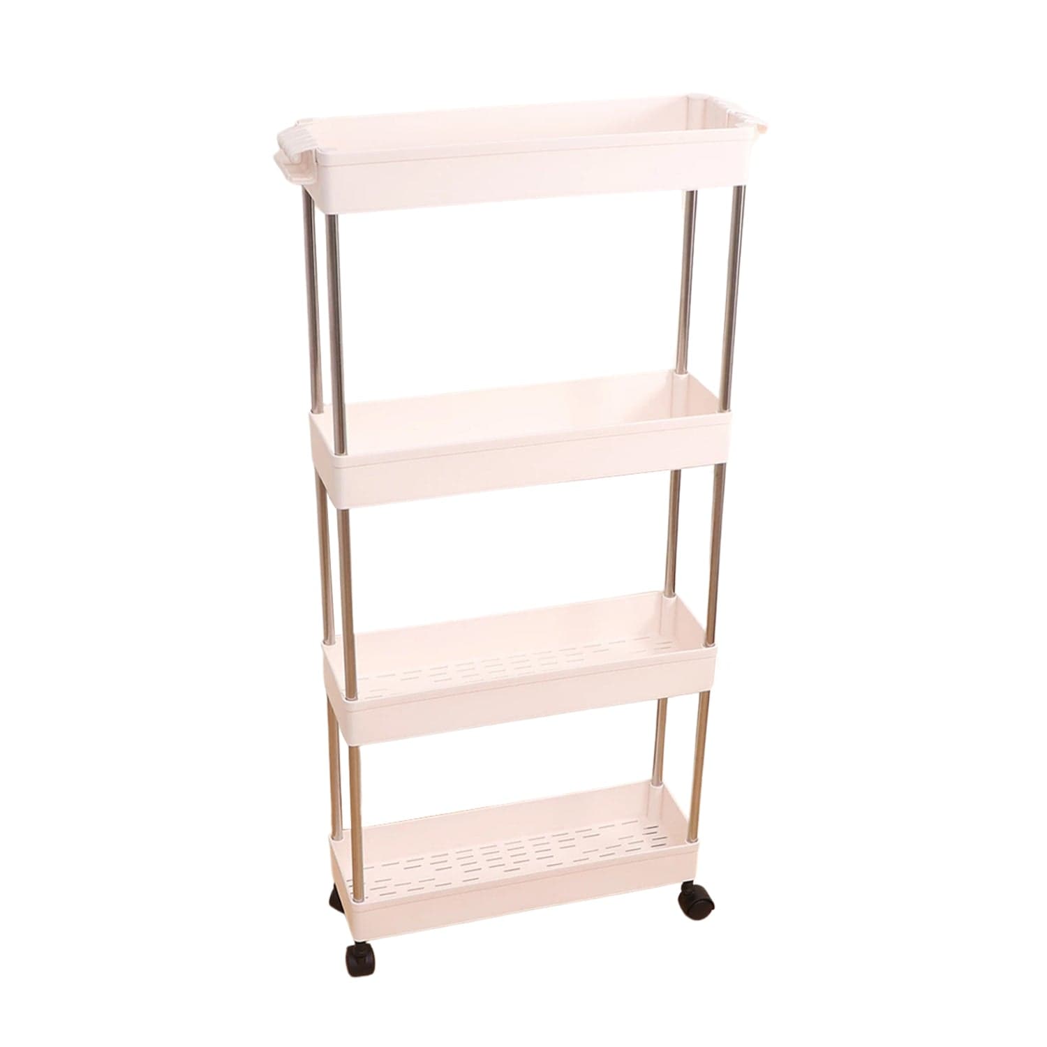 Plastic 4 layer folding trolly Storage Organizer for Kitchen Storage Rack Shelf Trolley Rack with Caster Wheels (4 LAYER) thumbnail 5