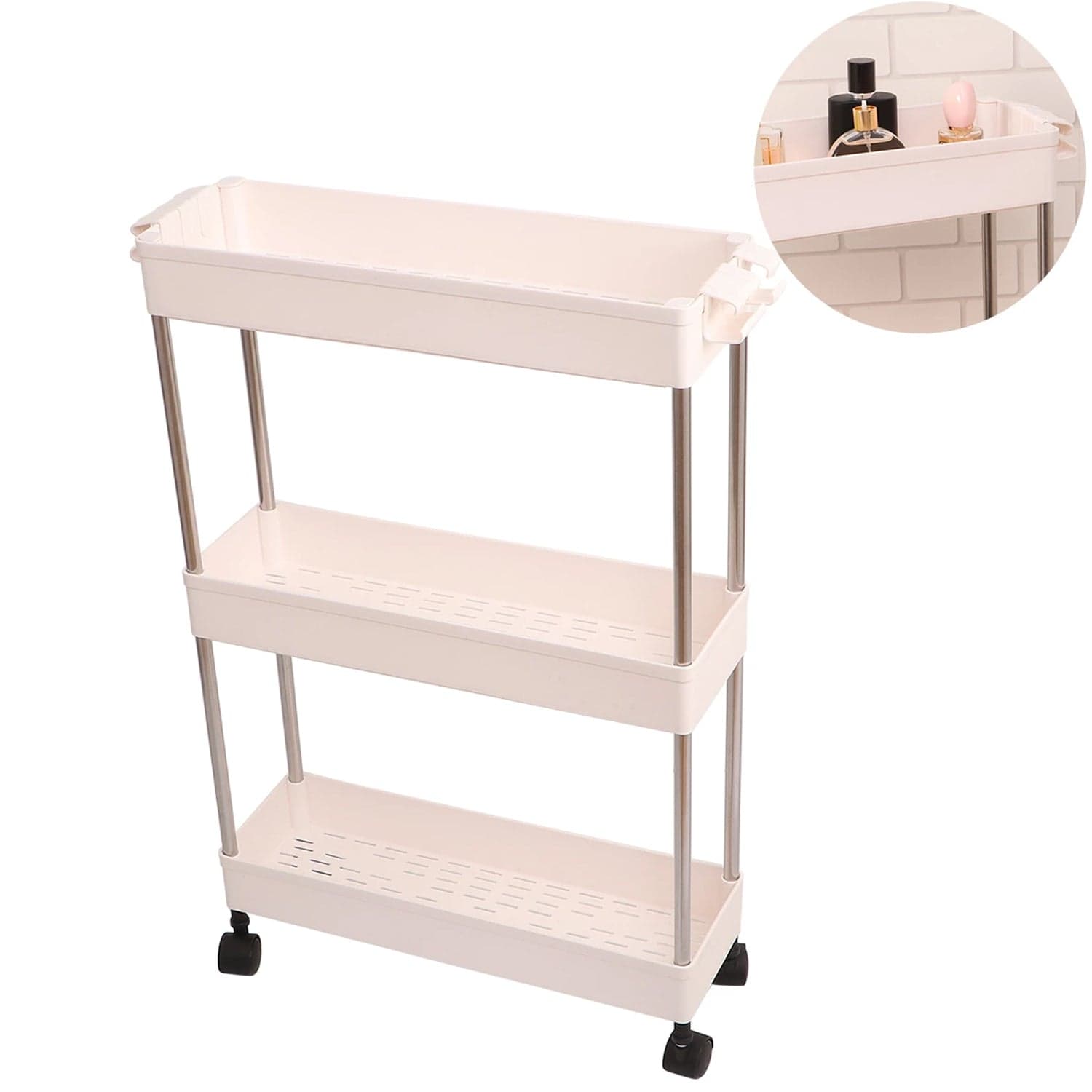 Plastic 4 layer folding trolly Storage Organizer for Kitchen Storage Rack Shelf Trolley Rack with Caster Wheels (4 LAYER) thumbnail 7