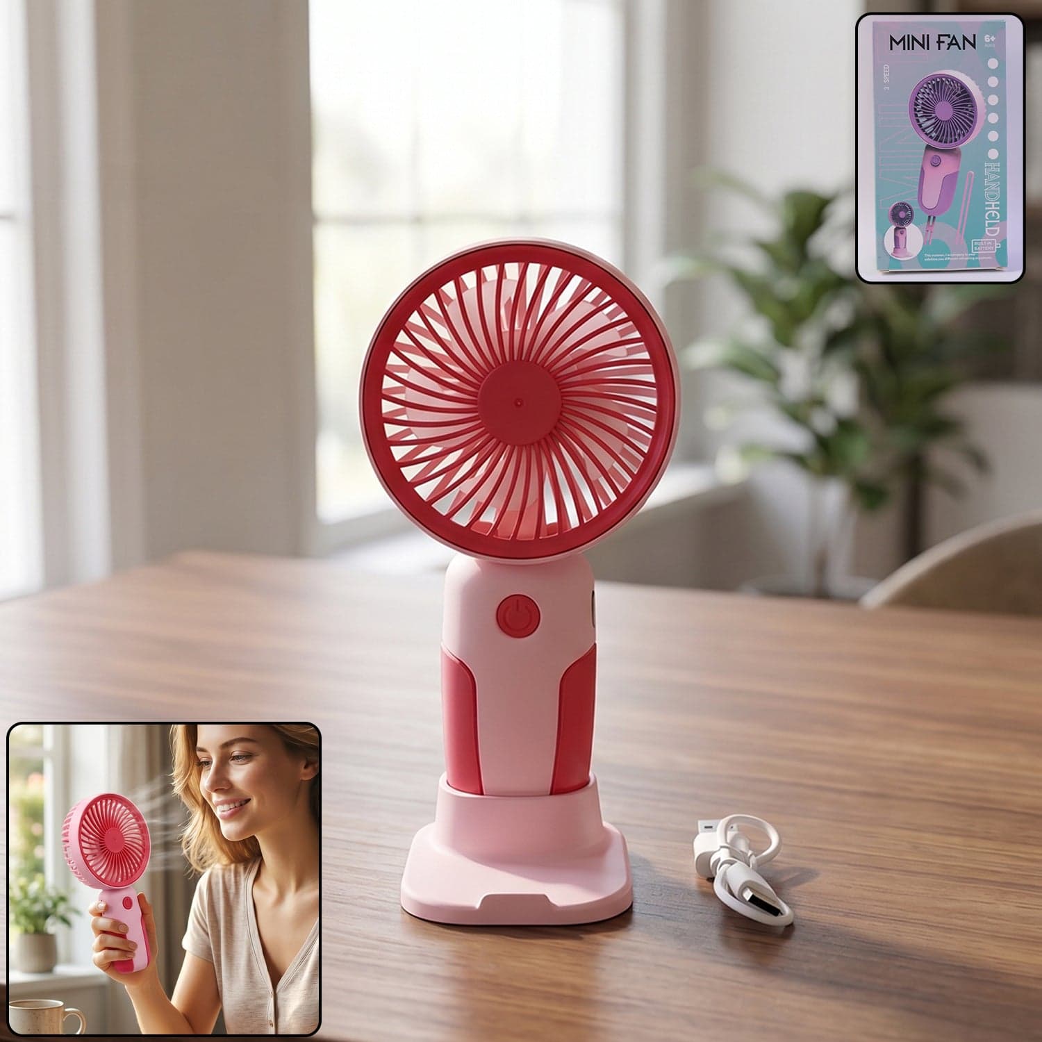 Mini Handheld Rechargeable USB Fan the Portable & Detachable Stand