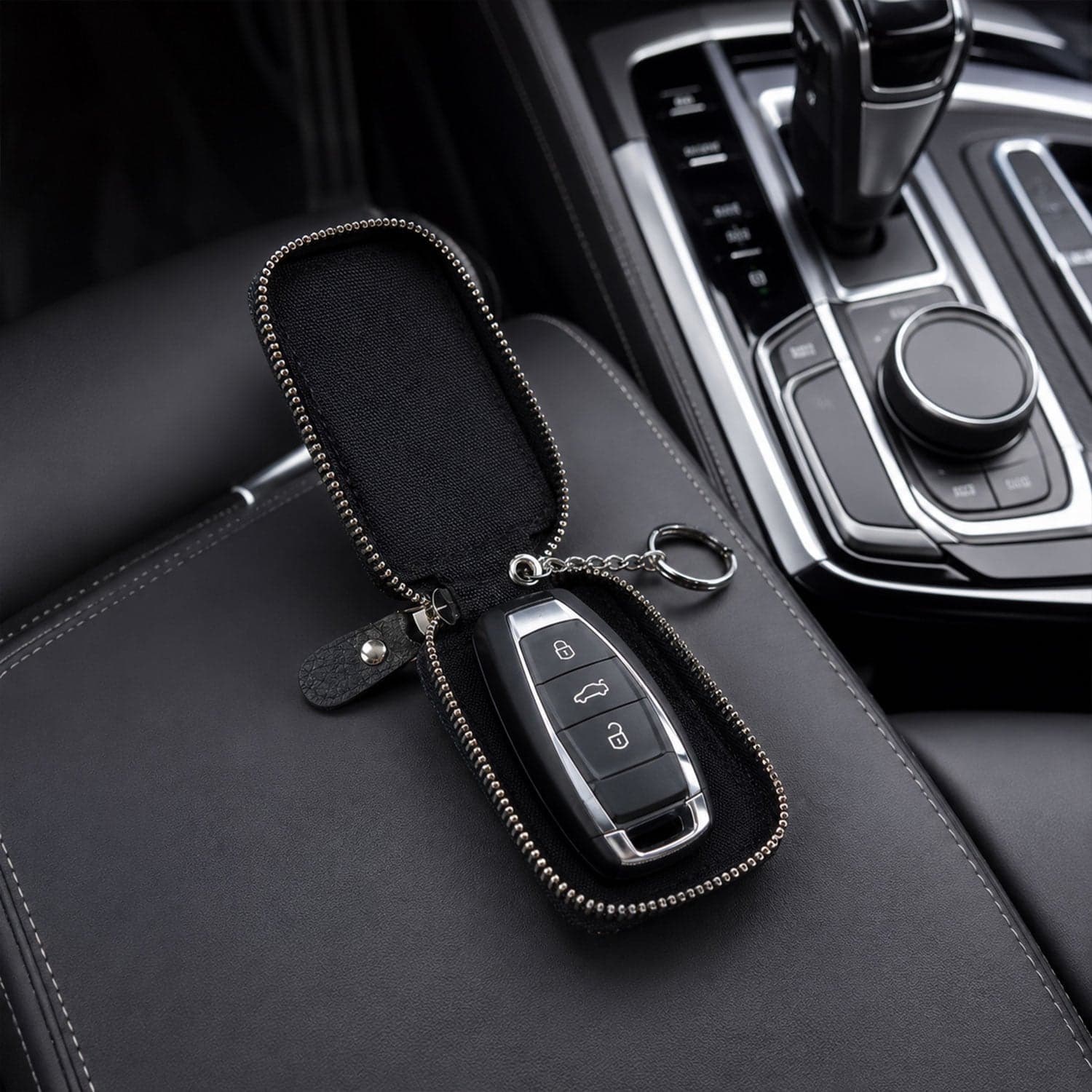 Car Key Case the Durable PU Leather with Zipper & Clip thumbnail 3