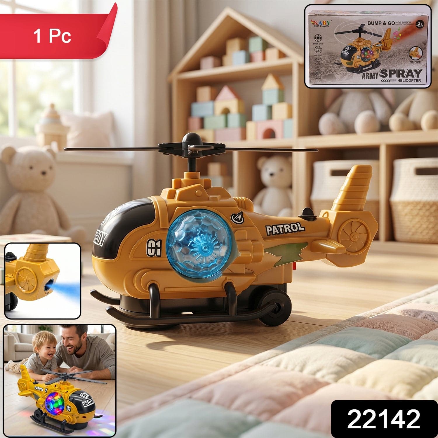 Military Spray Helicopter Toy the Lights, Music & Mist for Kids thumbnail 2