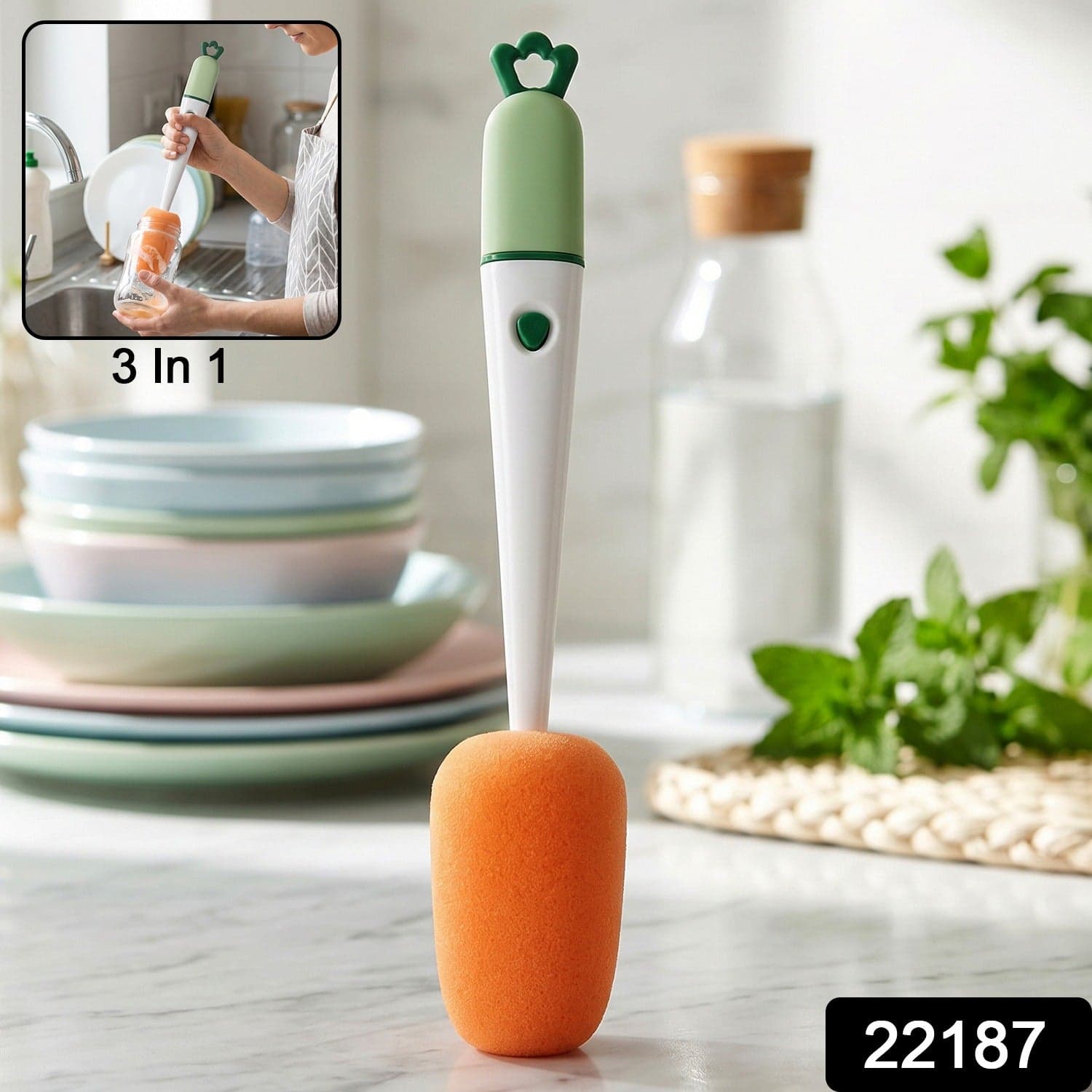 3 in 1 Carrot Bottle Cleaning Brush the Multipurpose Water Bottle Scrubber thumbnail 2