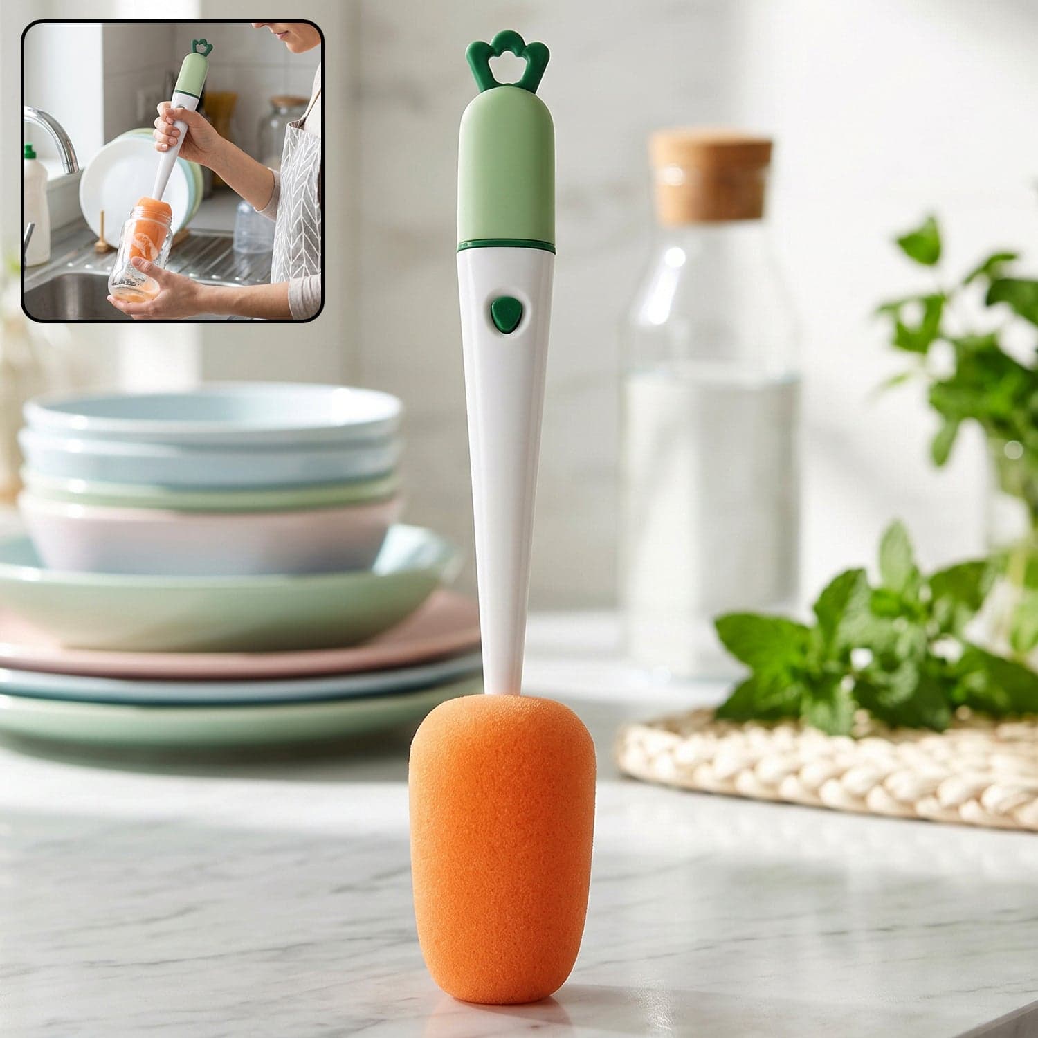 3 in 1 Carrot Bottle Cleaning Brush the Multipurpose Water Bottle Scrubber thumbnail 3