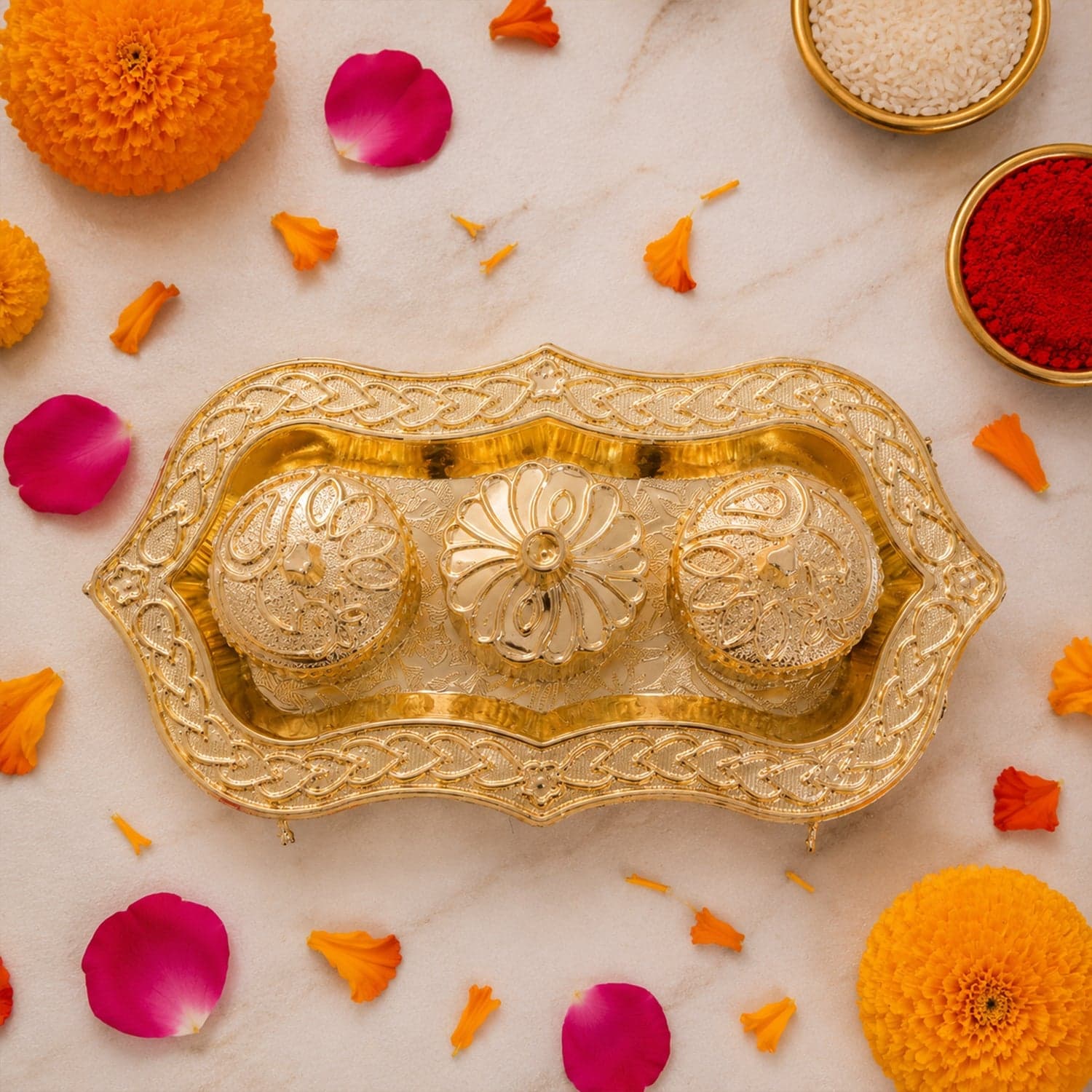 Kankavati the Elegant 3-Compartment Puja Holder for Sacred Rituals thumbnail 7