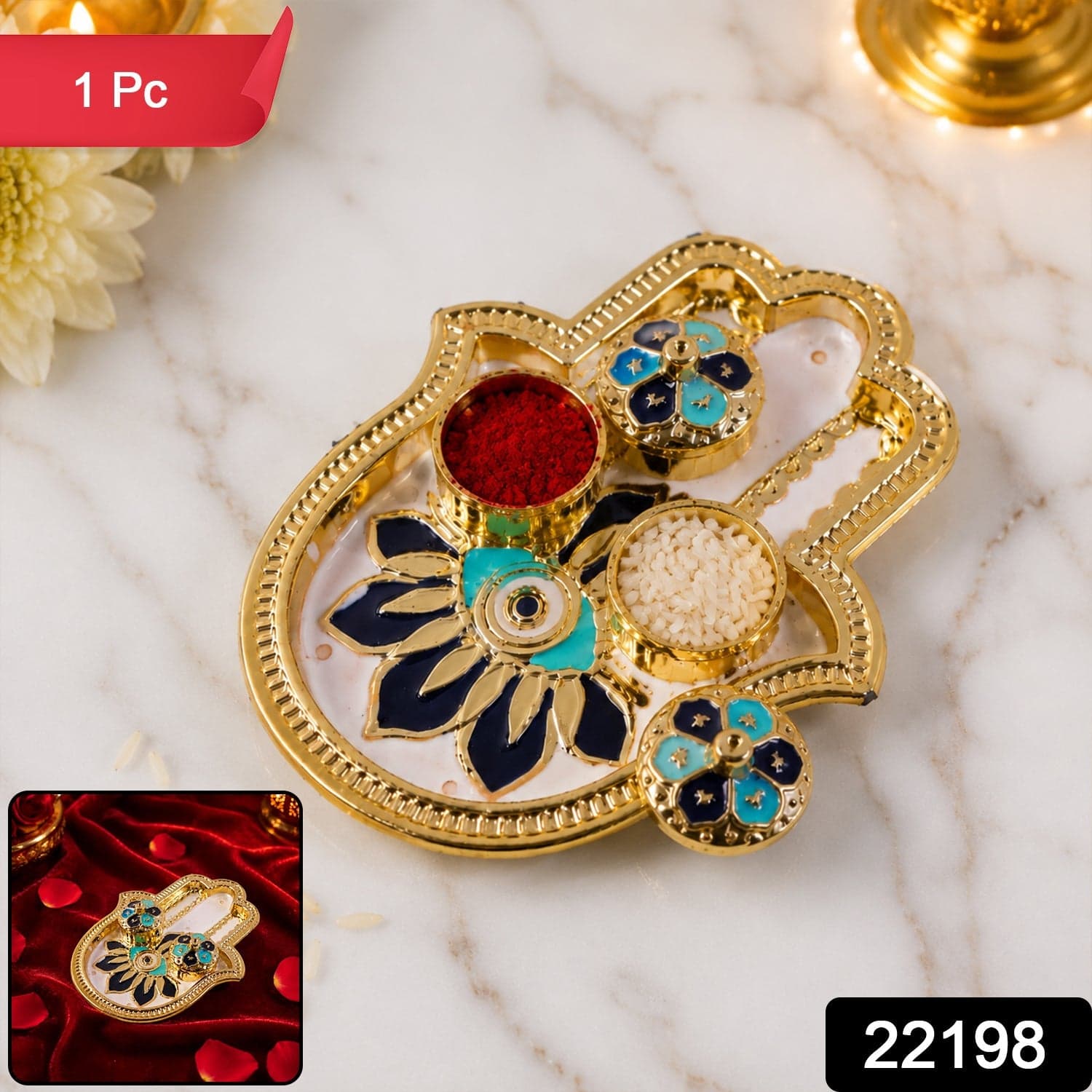 Hand Shaped Kankavati the Elegant Puja Storage with Enamel Work thumbnail 2
