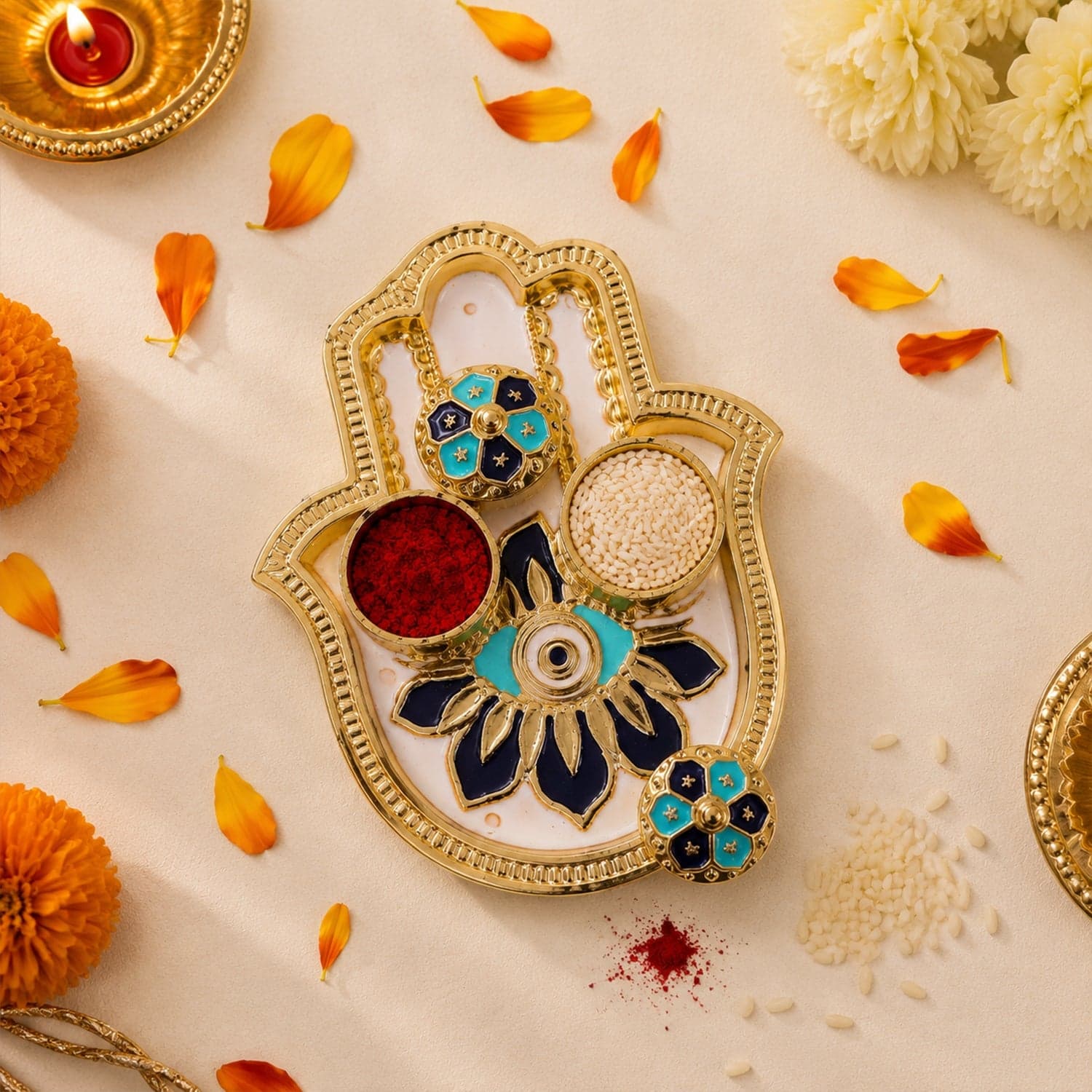 Hand Shaped Kankavati the Elegant Puja Storage with Enamel Work thumbnail 3