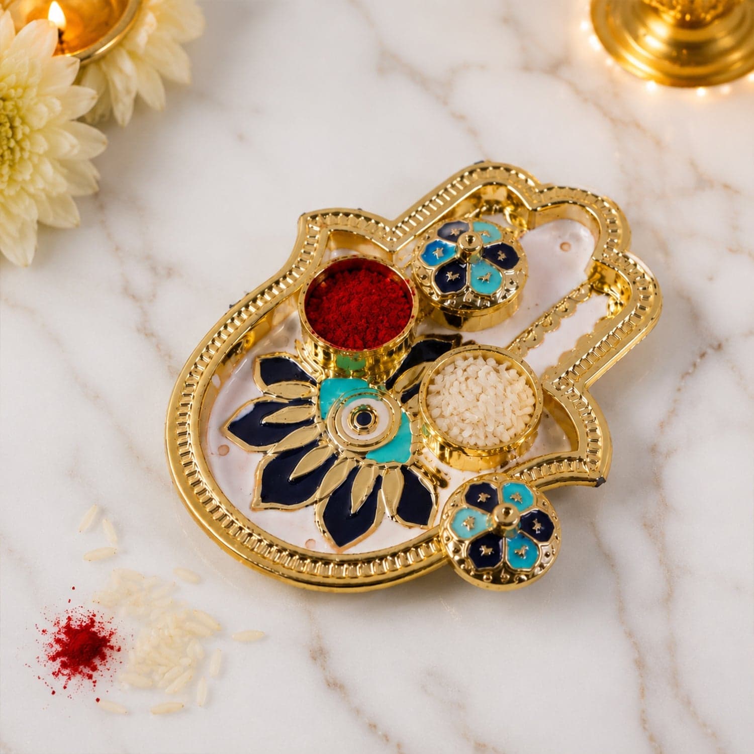 Hand Shaped Kankavati the Elegant Puja Storage with Enamel Work thumbnail 4