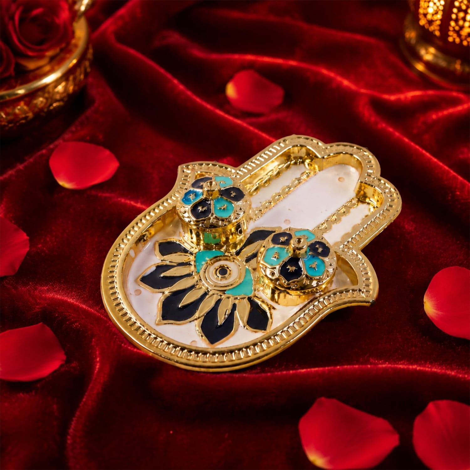 Hand Shaped Kankavati the Elegant Puja Storage with Enamel Work thumbnail 7