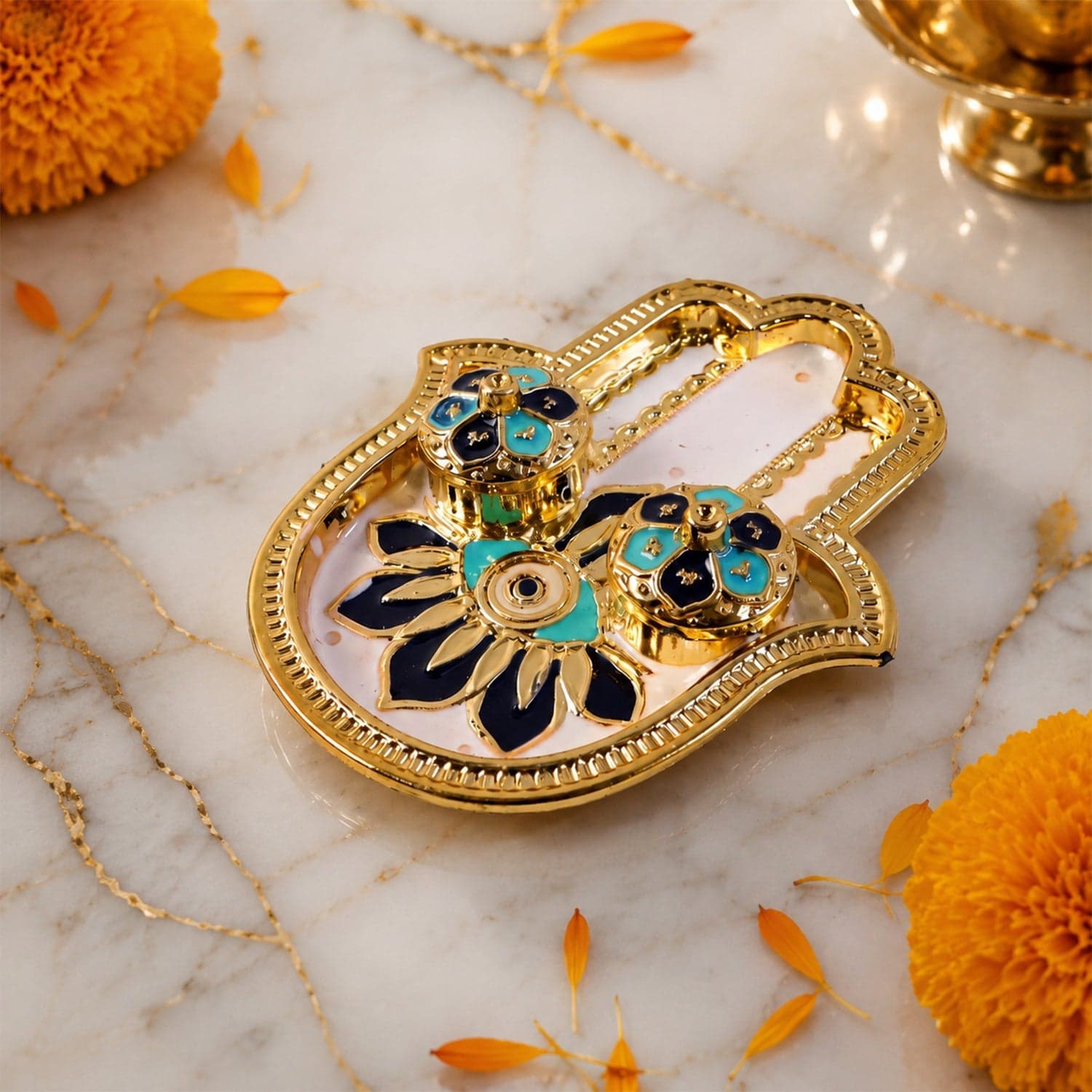 Hand Shaped Kankavati the Elegant Puja Storage with Enamel Work thumbnail 8