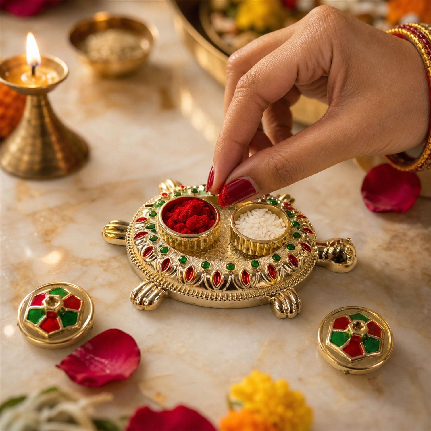 Kumkum Holder the Tortoise Shape for Puja & Rituals with Twin Compartments thumbnail 3